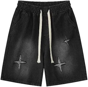 LAPRBY Y2K Blue Denim Shorts Summer Casual Loose Straight Leg Unisex Baggy Jeans Shorts Jorts Grunge Harajuku Streetwear