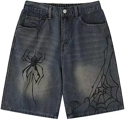 LAPRBY Y2K Blue Denim Shorts Summer Casual Loose Straight Leg Unisex Baggy Jeans Shorts Jorts Grunge Harajuku Streetwear