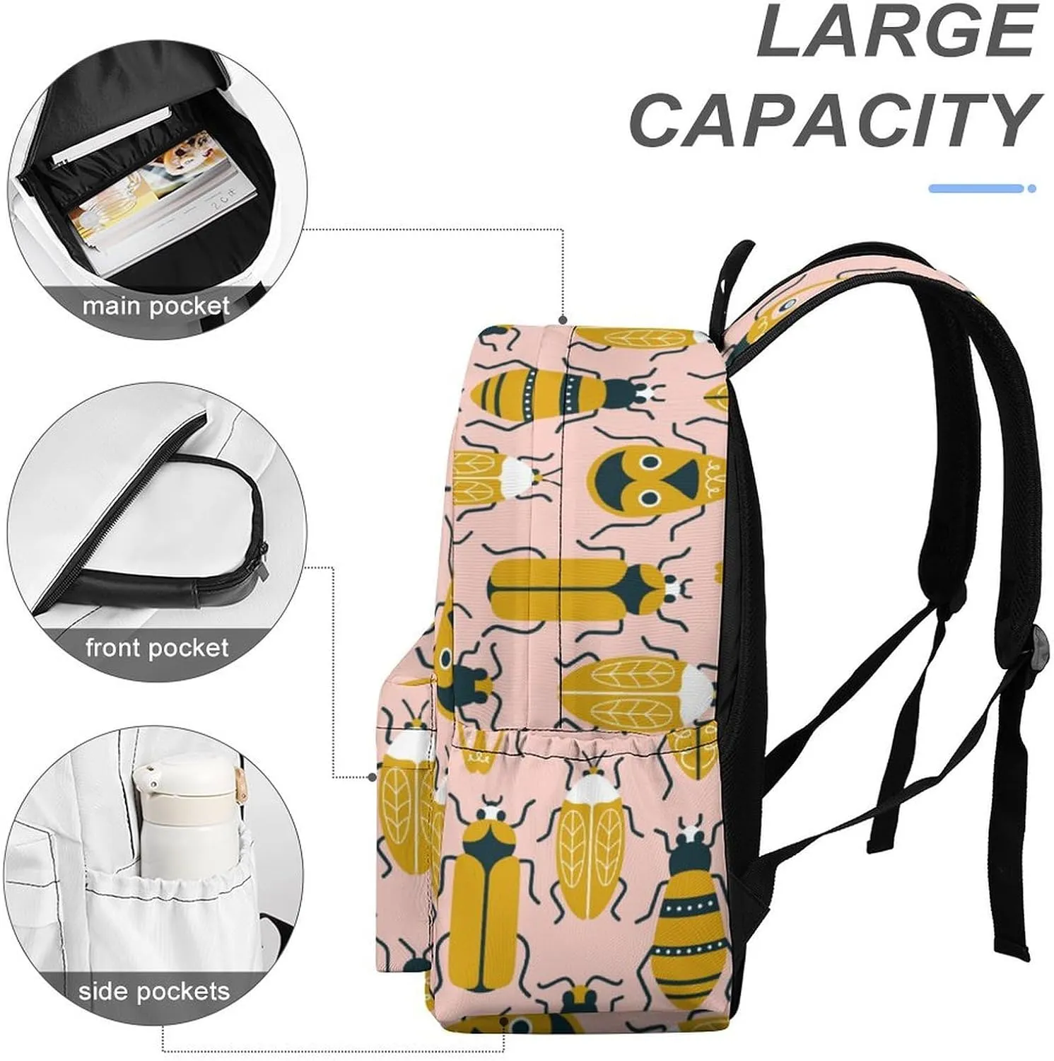 Laptop Backpack for Men Women Cute Beetle Travel Work Backpack with Compartment Large Capacity Spring Daypack Business Work Bag
