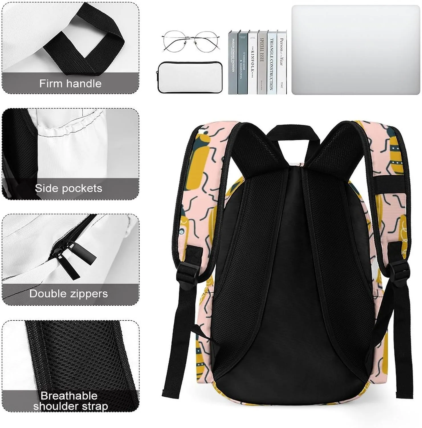 Laptop Backpack for Men Women Cute Beetle Travel Work Backpack with Compartment Large Capacity Spring Daypack Business Work Bag