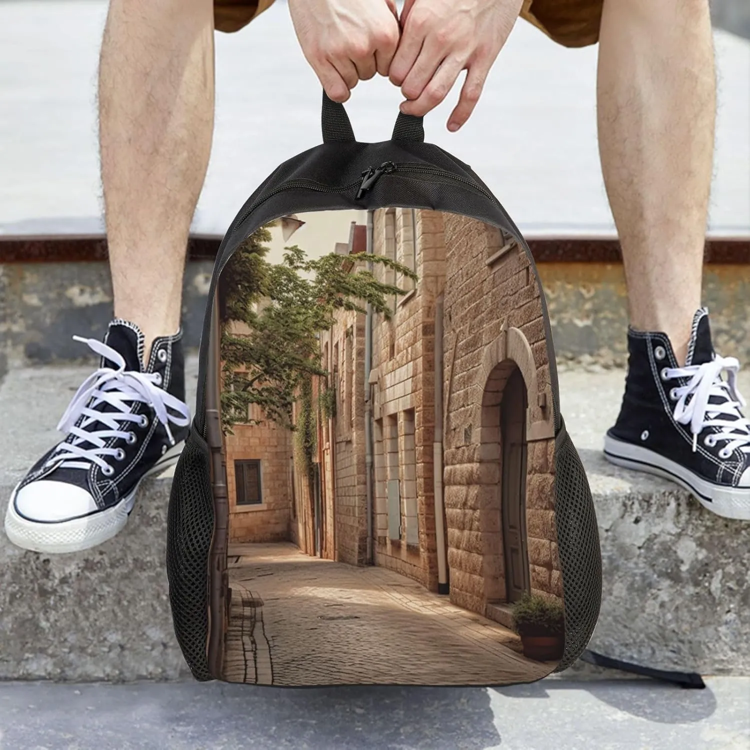 Laptop Backpack for Women Men Carry-on Backpack Architecture Streets Houses Daypack Lightweight Travel Shoulder Bags
