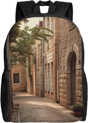 Laptop Backpack for Women Men Carry-on Backpack Architecture Streets Houses Daypack Lightweight Travel Shoulder Bags