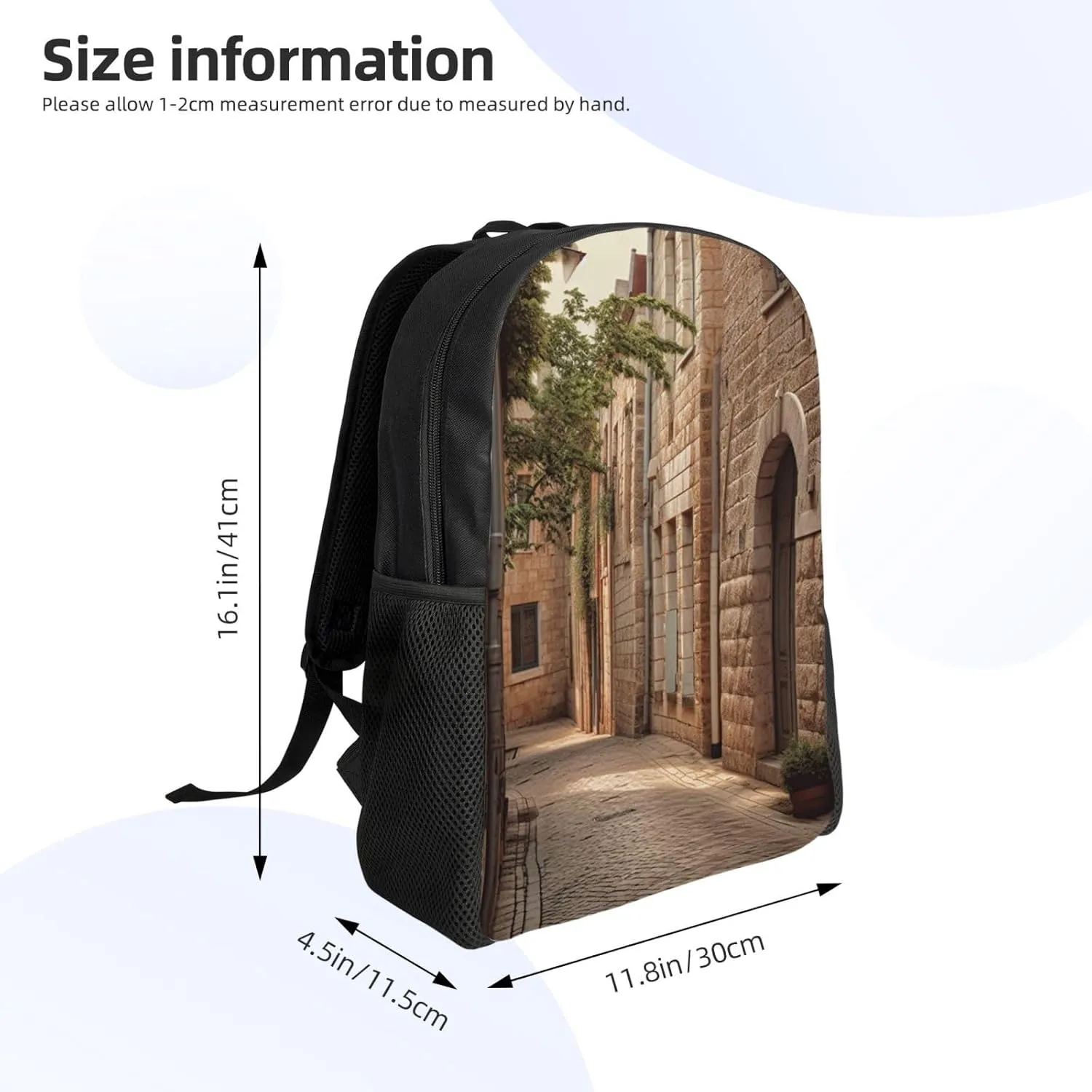 Laptop Backpack for Women Men Carry-on Backpack Architecture Streets Houses Daypack Lightweight Travel Shoulder Bags