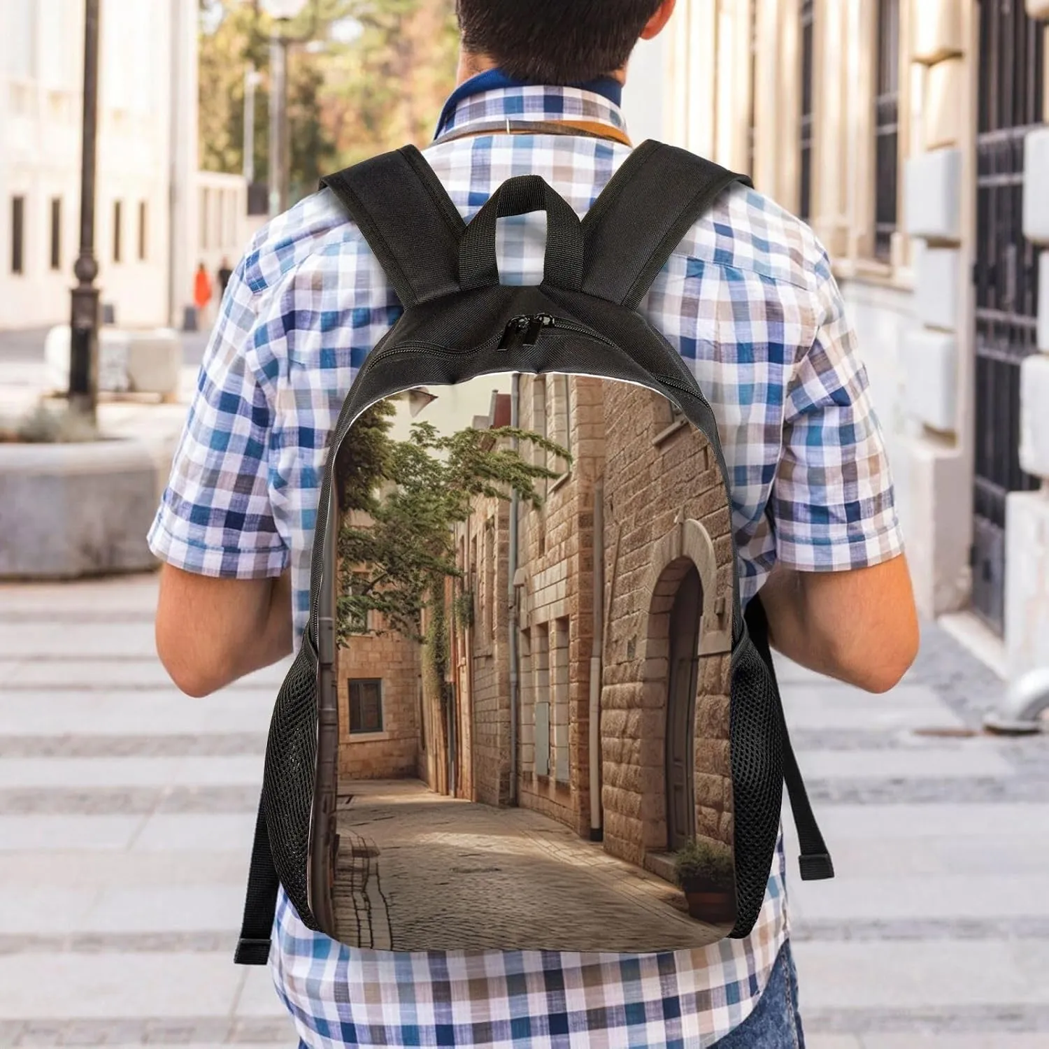 Laptop Backpack for Women Men Carry-on Backpack Architecture Streets Houses Daypack Lightweight Travel Shoulder Bags