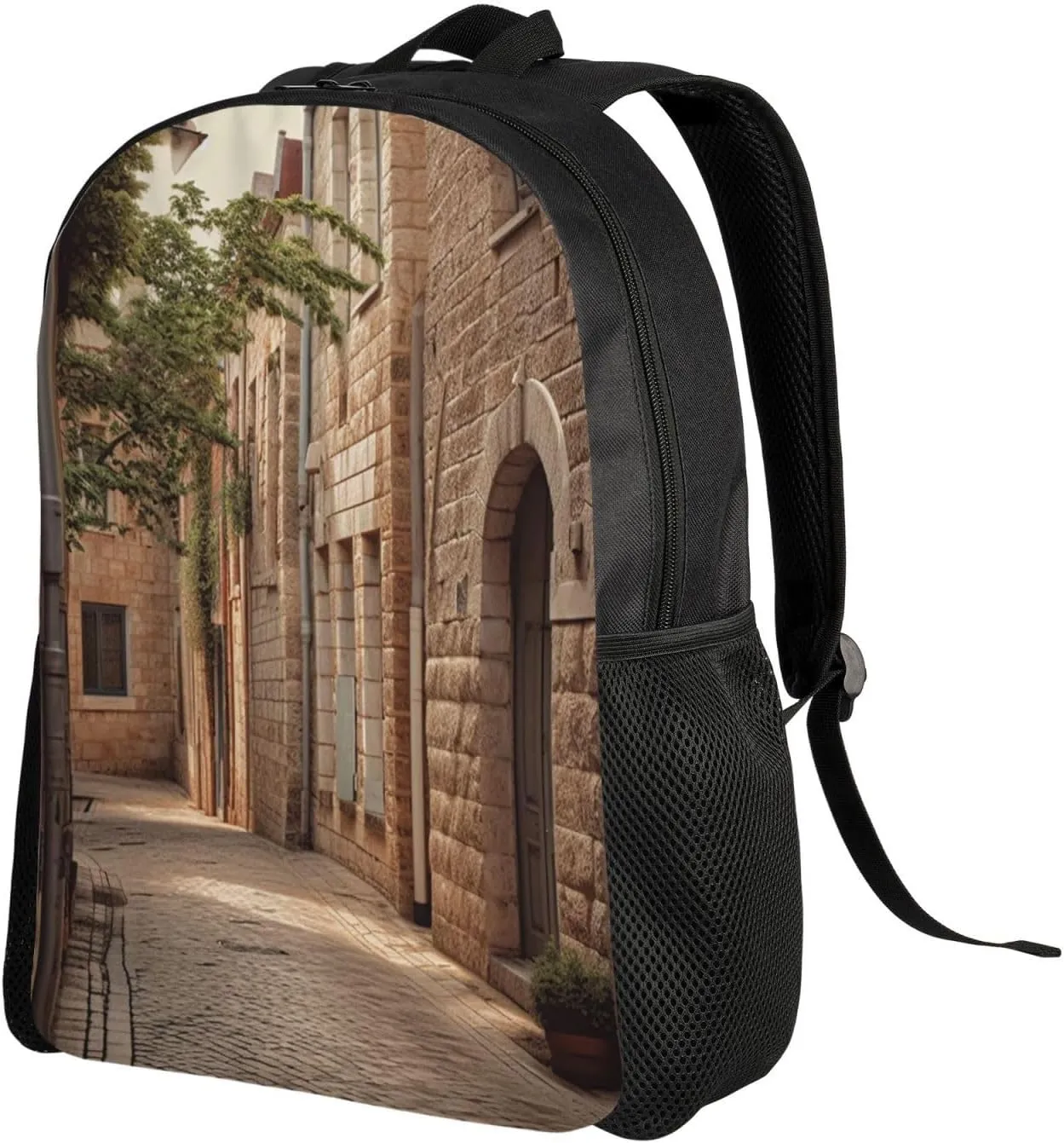 Laptop Backpack for Women Men Carry-on Backpack Architecture Streets Houses Daypack Lightweight Travel Shoulder Bags