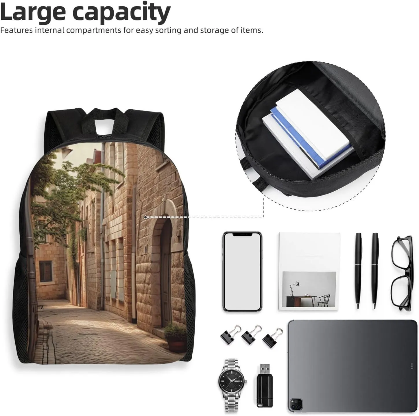 Laptop Backpack for Women Men Carry-on Backpack Architecture Streets Houses Daypack Lightweight Travel Shoulder Bags