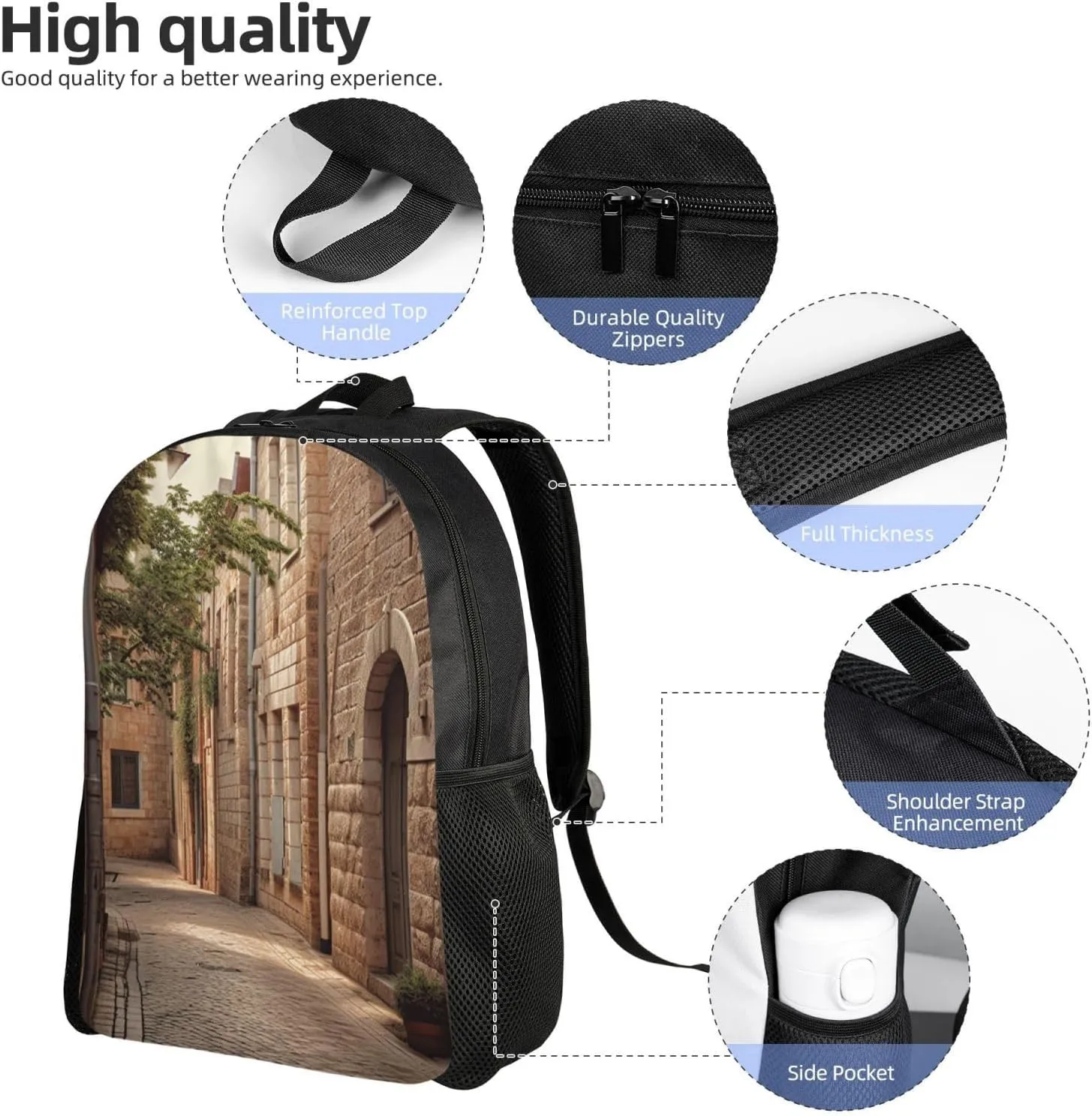Laptop Backpack for Women Men Carry-on Backpack Architecture Streets Houses Daypack Lightweight Travel Shoulder Bags