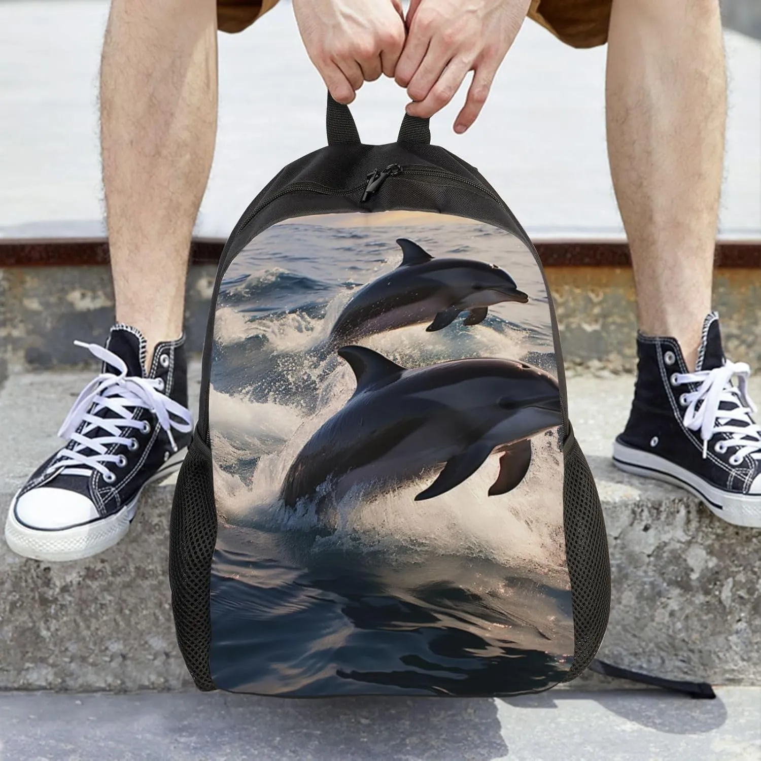 Laptop Backpack for Women Men Carry-on Backpack Dolphins in the sea Daypack Lightweight Travel Shoulder Bags