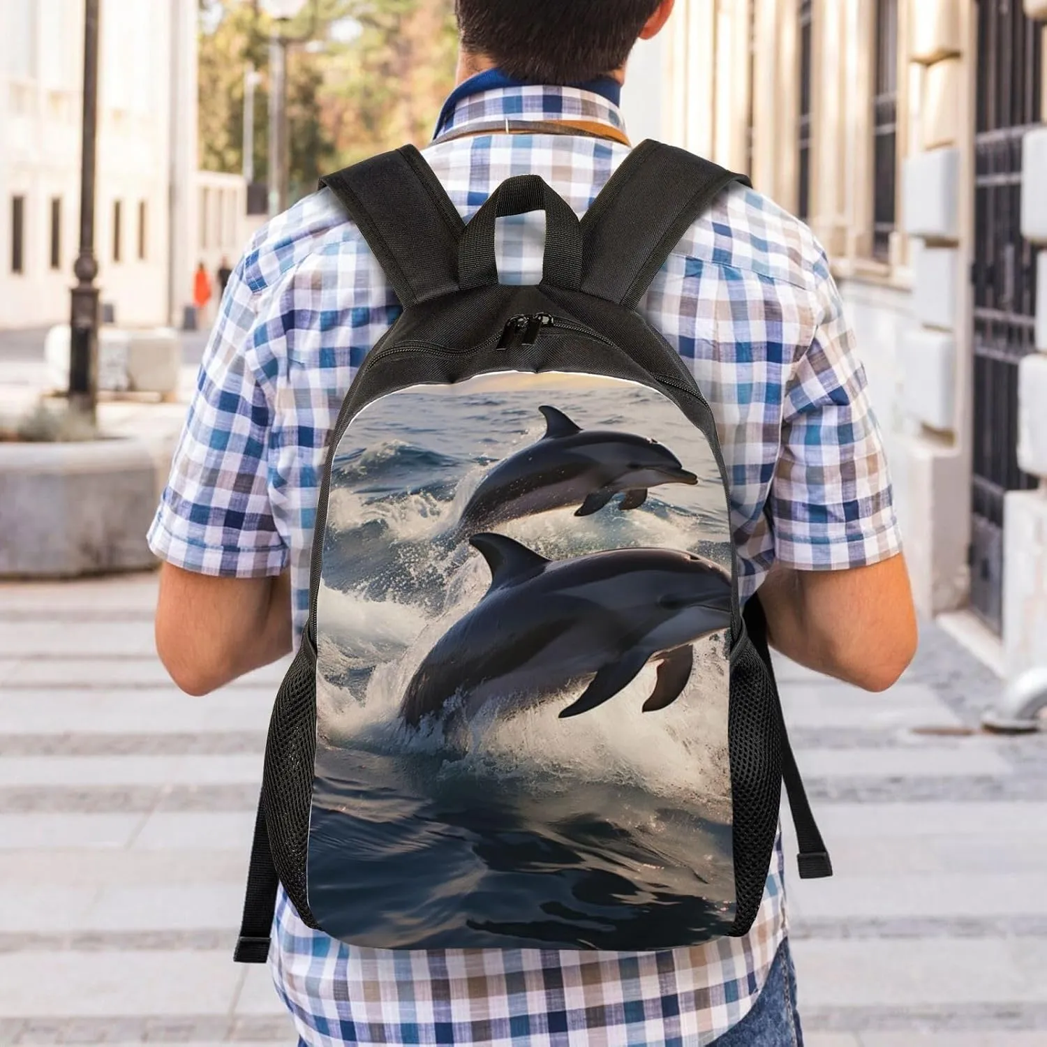 Laptop Backpack for Women Men Carry-on Backpack Dolphins in the sea Daypack Lightweight Travel Shoulder Bags