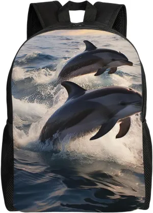 Laptop Backpack for Women Men Carry-on Backpack Dolphins in the sea Daypack Lightweight Travel Shoulder Bags