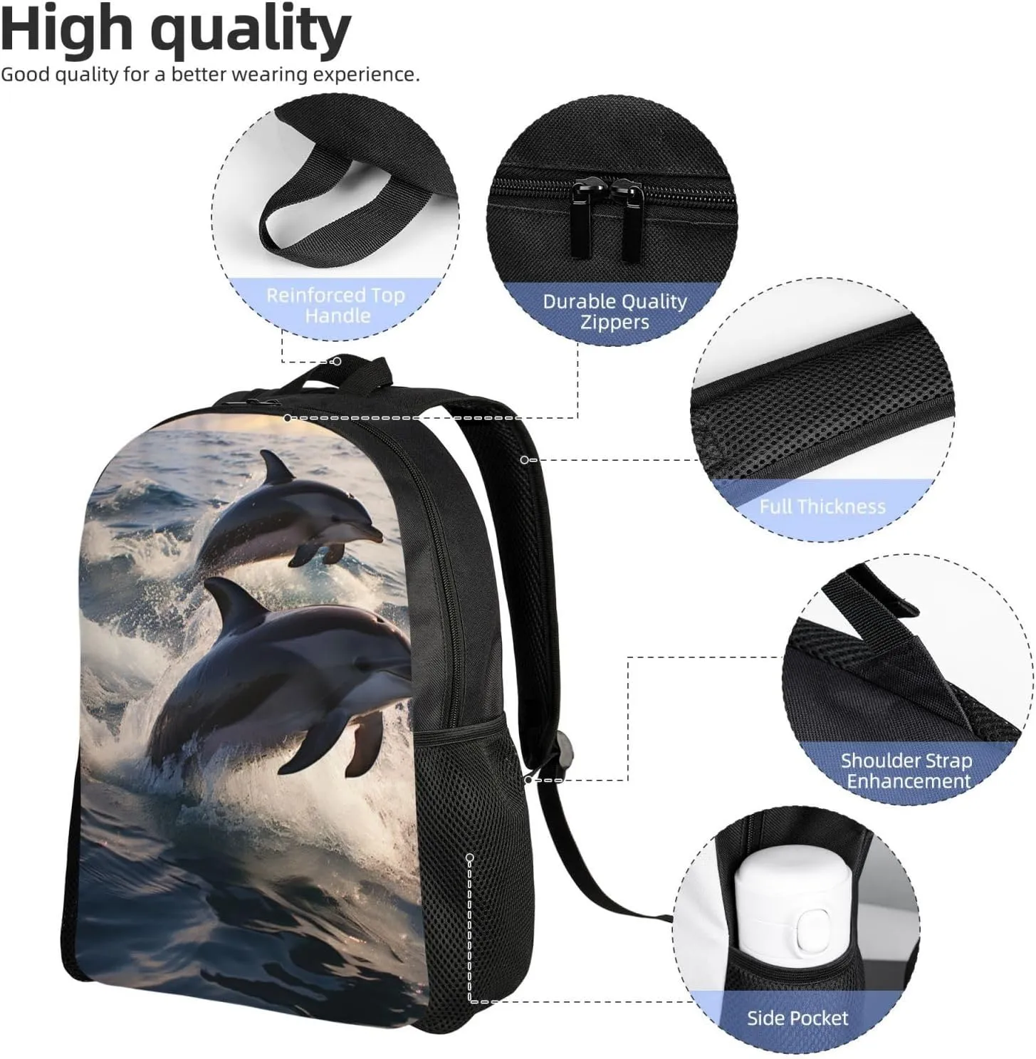 Laptop Backpack for Women Men Carry-on Backpack Dolphins in the sea Daypack Lightweight Travel Shoulder Bags