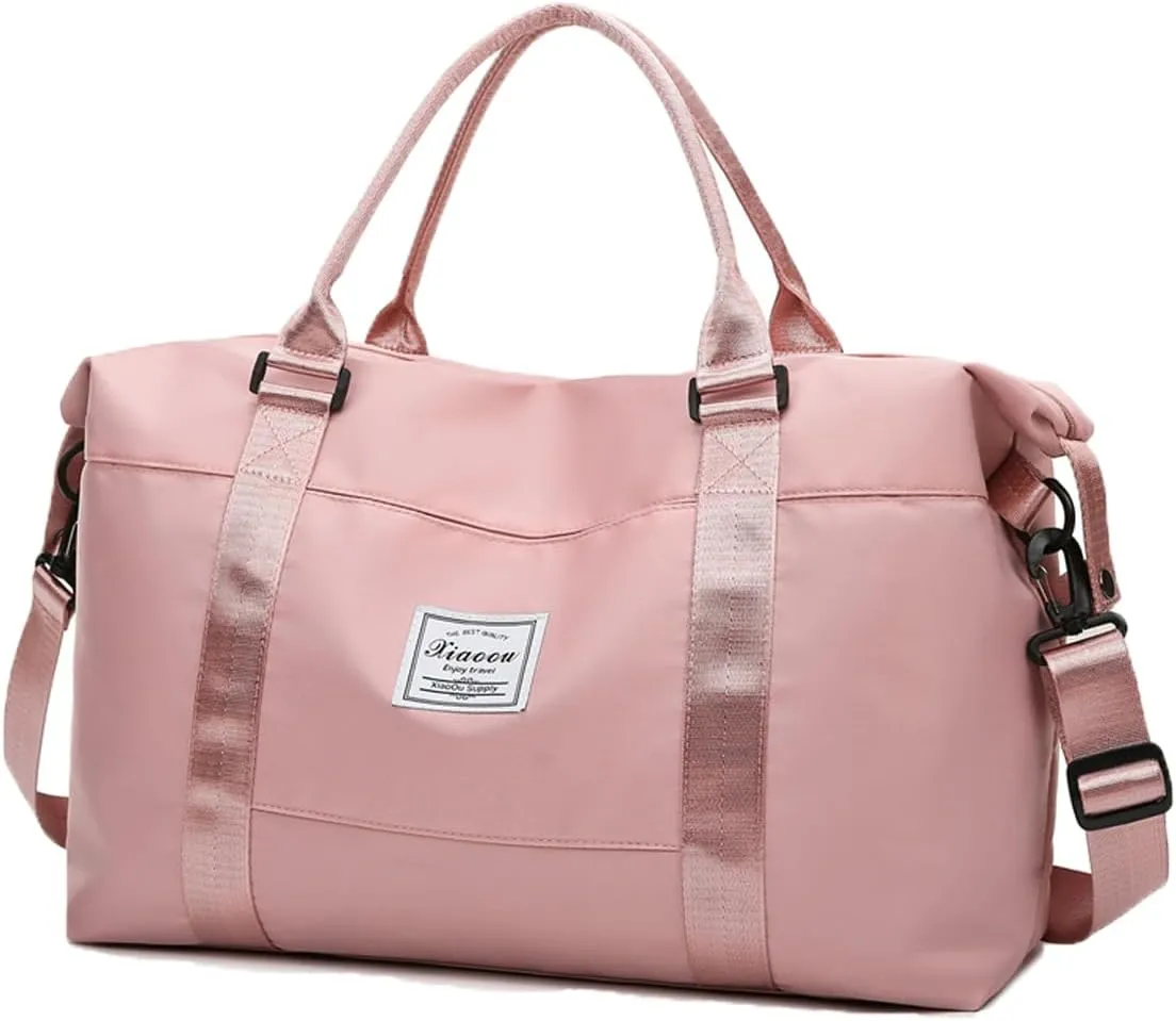 Large Capacity Folding Travel Bag - Dry and Wet Separation Multifunctional Sports Shoulder Duffel, Lightweight Waterproof Carry Luggage (Pink-L)