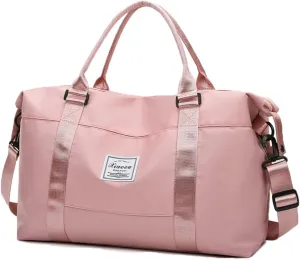 Large Capacity Folding Travel Bag - Dry and Wet Separation Multifunctional Sports Shoulder Duffel, Lightweight Waterproof Carry Luggage (Pink-L)