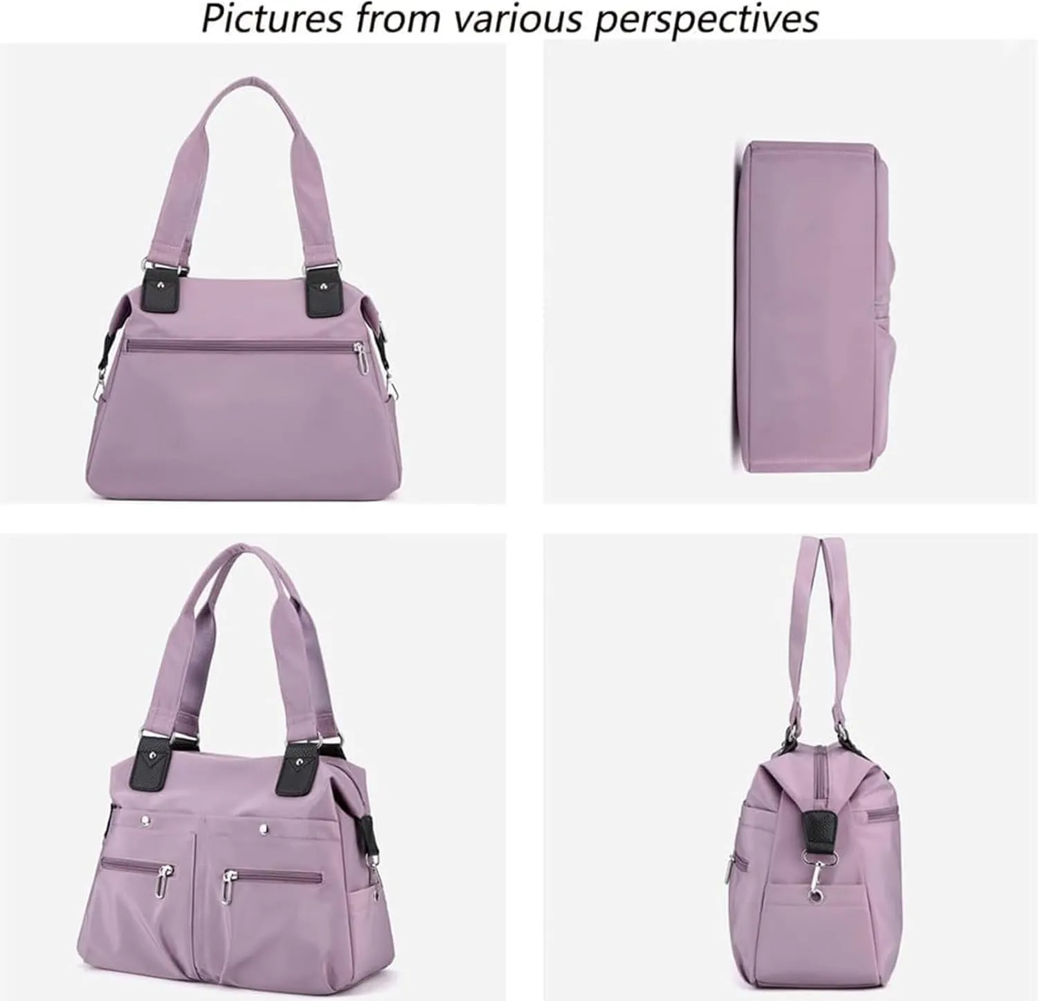 Large Capacity Waterproof Multi Pocket Shoulder Bag, Nylon Tote Bag (Light Brown) for Women, Female Travelers, Active Women, Frequent Flyers, 14.1*5.1*11.8in