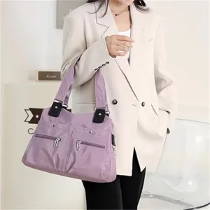 Large Capacity Waterproof Multi Pocket Shoulder Bag,Women resistant Nylon Handbag,Ladies Multi Fashion Crossbody with Zipper (37×27×13cm,black)