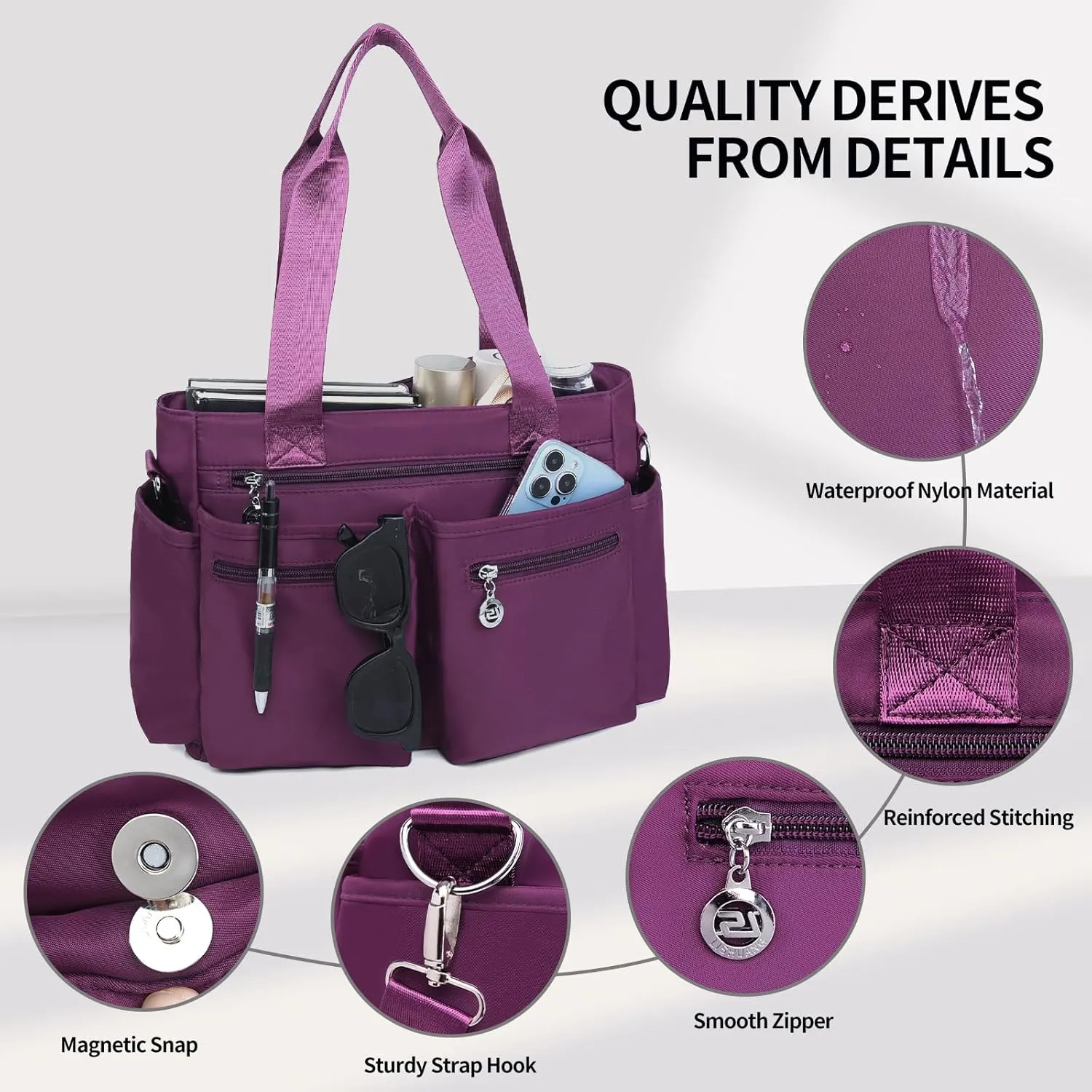 Large Tote Bag for Women, Waterproof Crossbody Purse With Multi Pockets, Shoulder Bag for Work