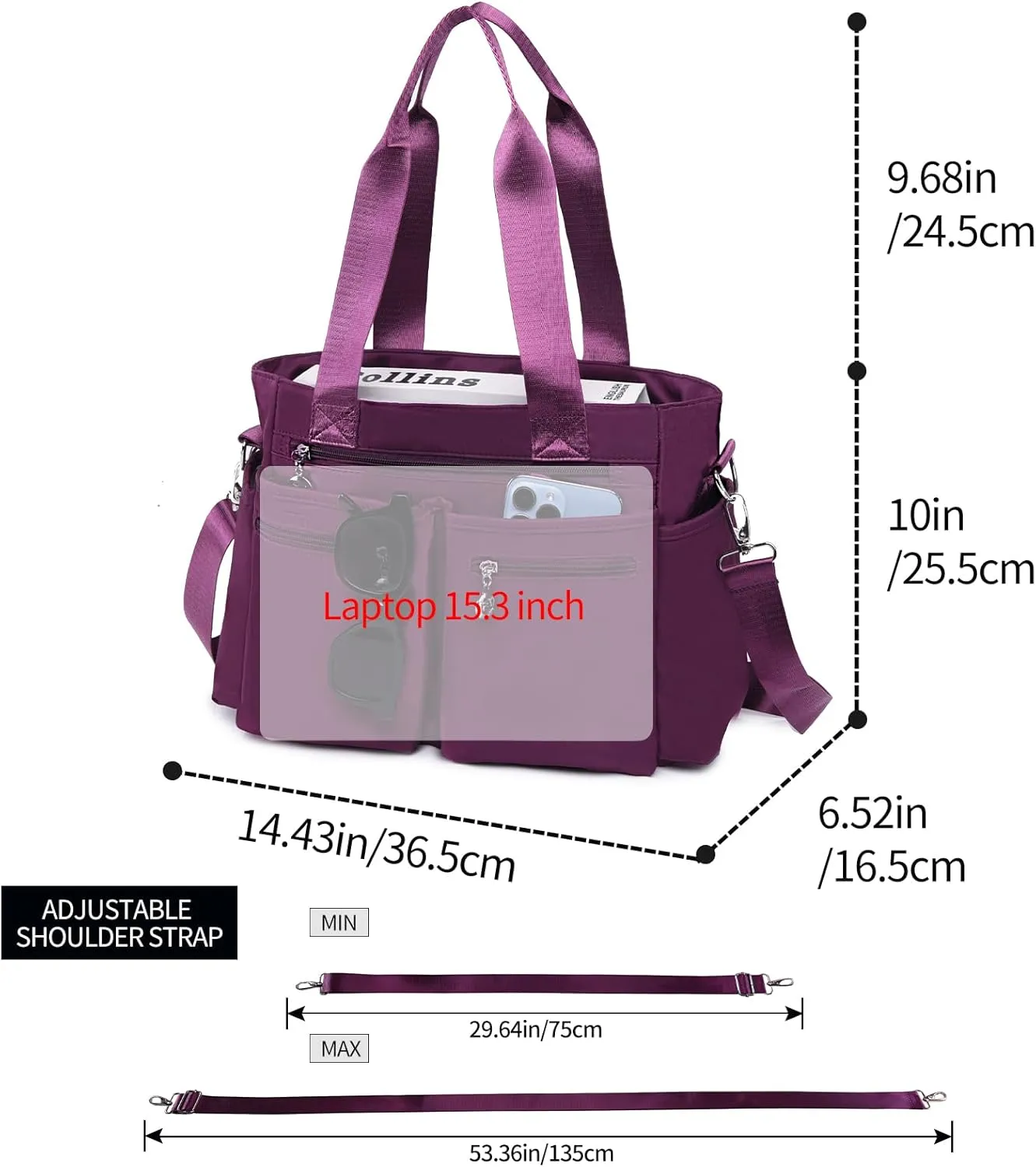Large Tote Bag for Women, Waterproof Crossbody Purse With Multi Pockets, Shoulder Bag for Work