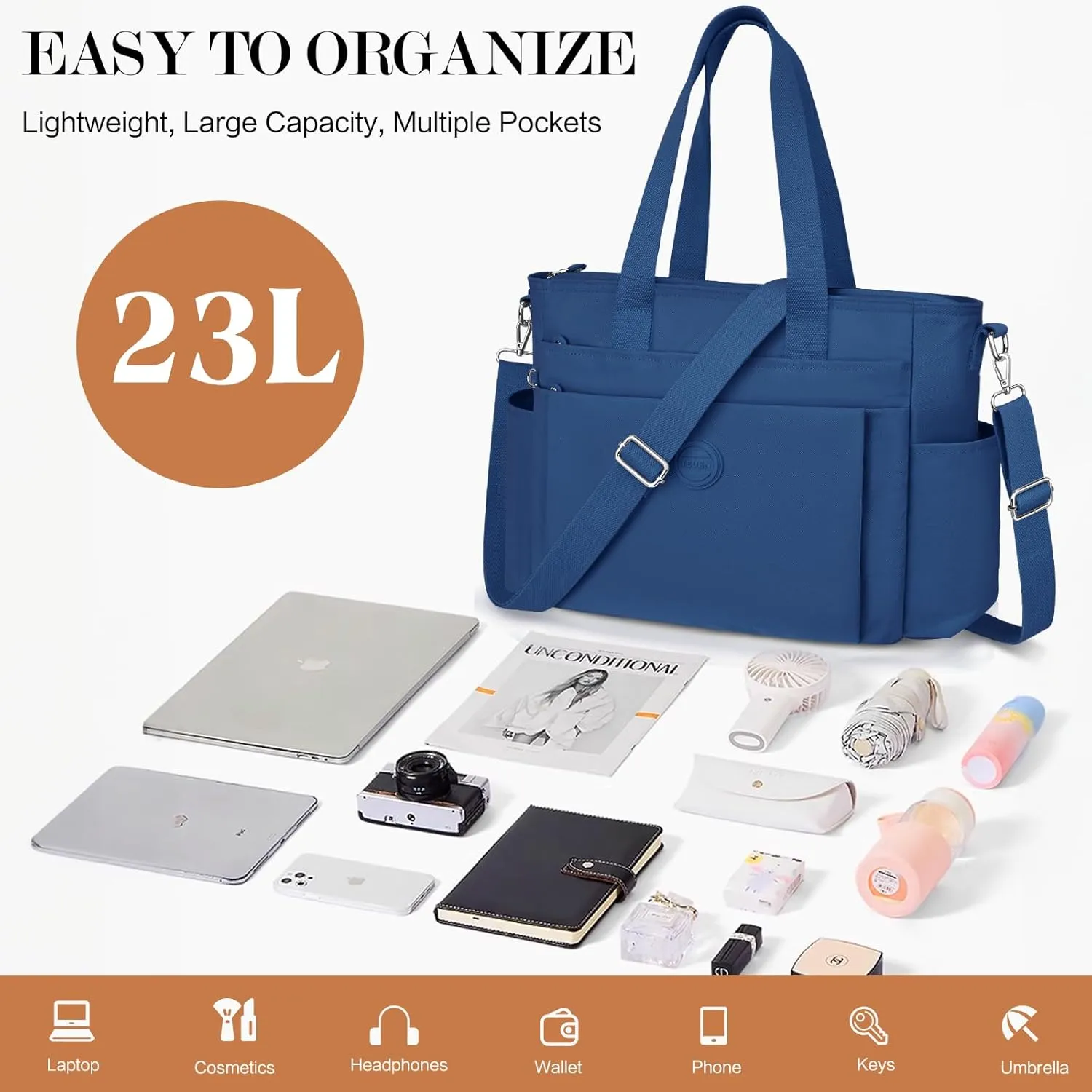 Large Tote Bag for Women, Waterproof Nylon Crossbody Tote Bag Shoulder Bag Carry On Bags for Travel Work Gym
