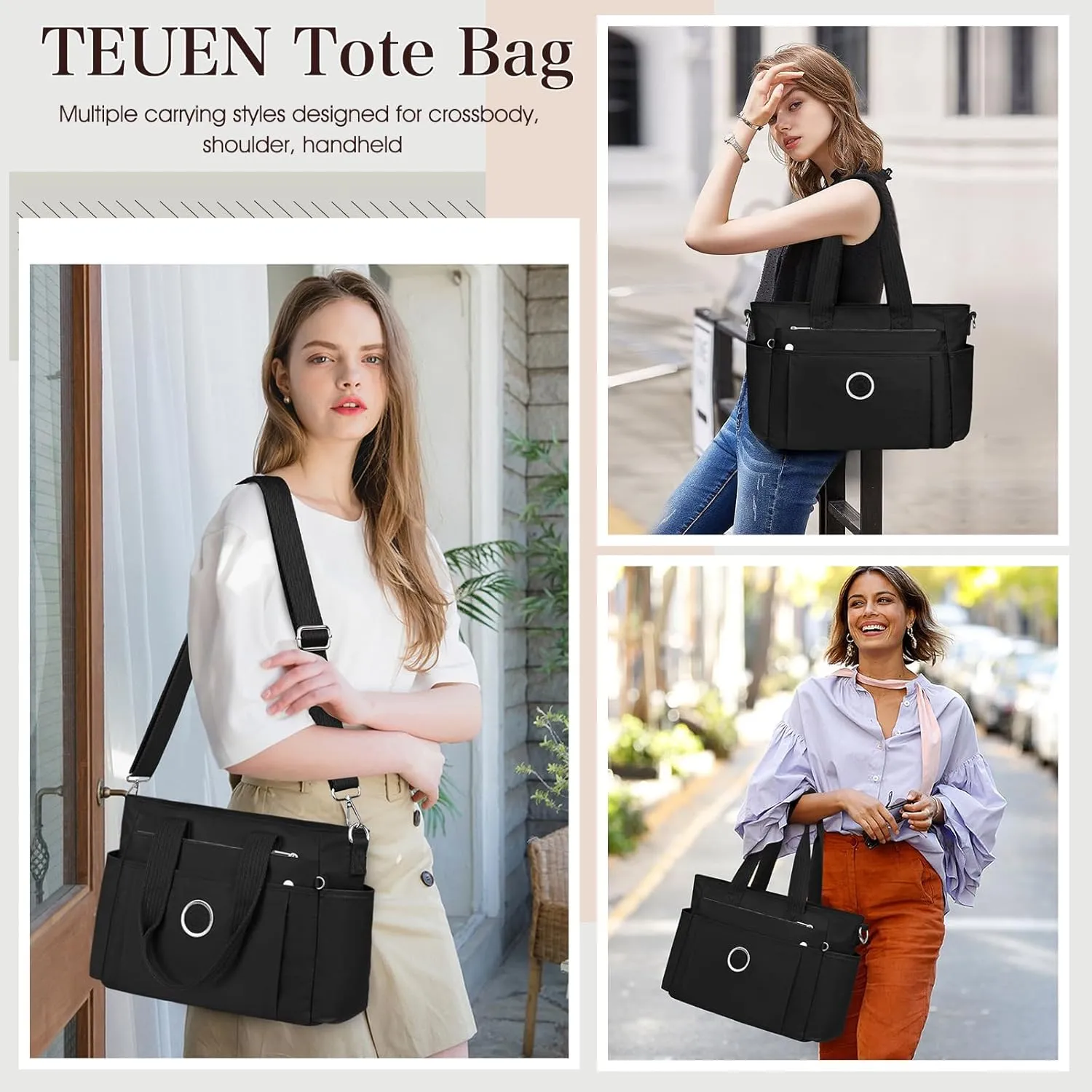 Large Tote Bag for Women, Waterproof Nylon Crossbody Tote Bag Shoulder Bag Carry On Bags for Travel Work Gym