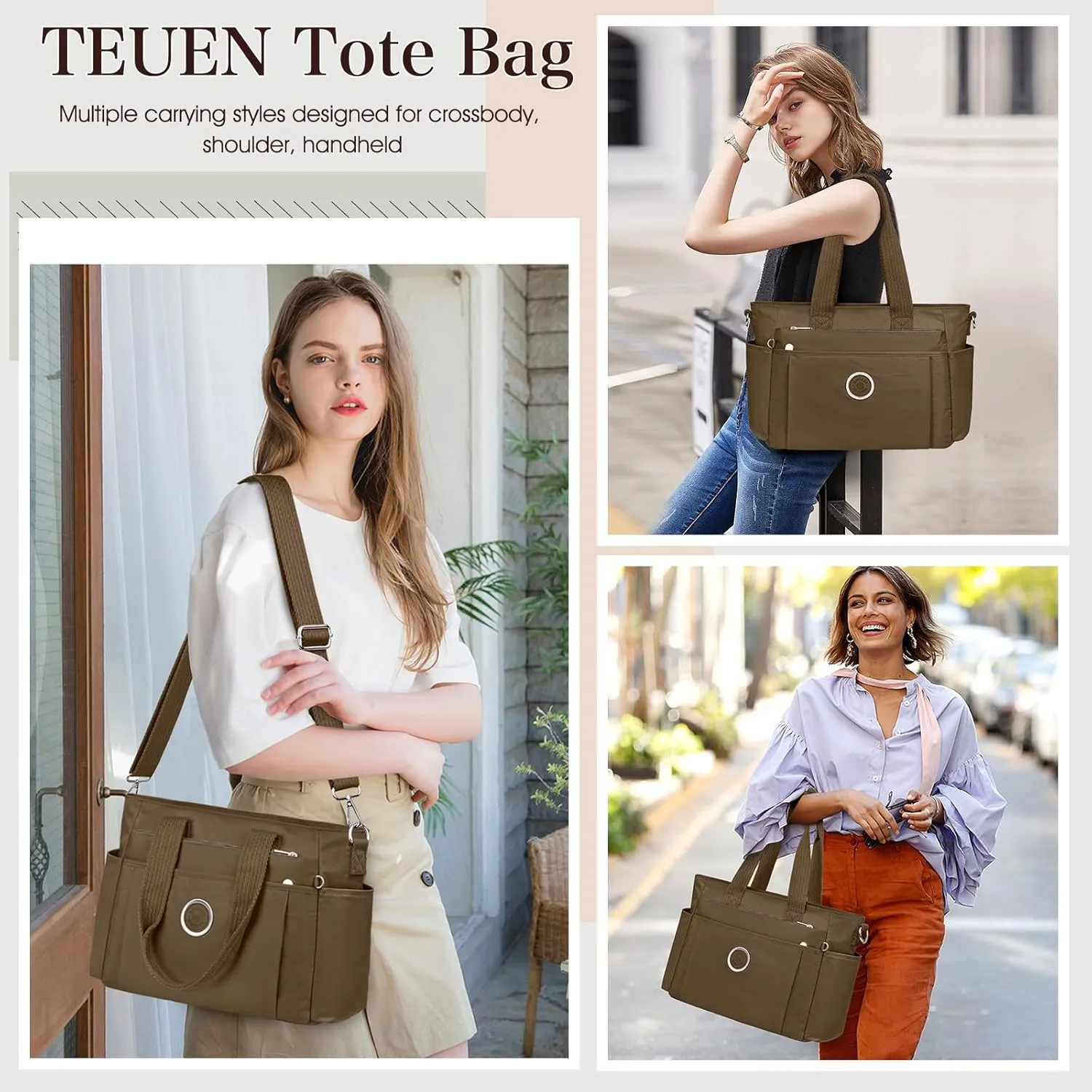 Large Tote Bag for Women, Waterproof Nylon Crossbody Tote Bag Shoulder Bag Carry On Bags for Travel Work Gym