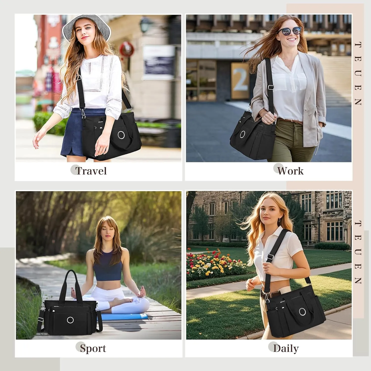 Large Tote Bag for Women, Waterproof Nylon Crossbody Tote Bag Shoulder Bag Carry On Bags for Travel Work Gym