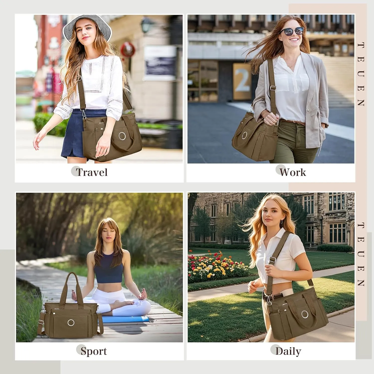 Large Tote Bag for Women, Waterproof Nylon Crossbody Tote Bag Shoulder Bag Carry On Bags for Travel Work Gym