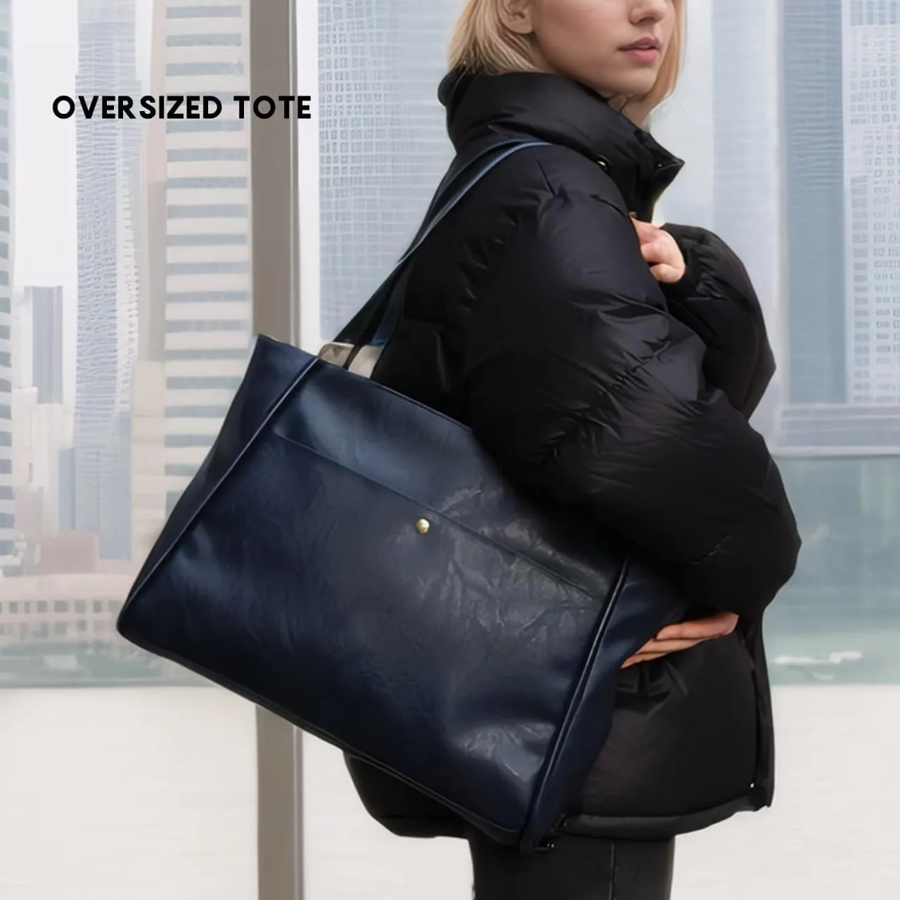 Large Tote Bag for Women Work Vegan Leather Weekender Bag with Zipper Oversize Travel Purses and Handbags