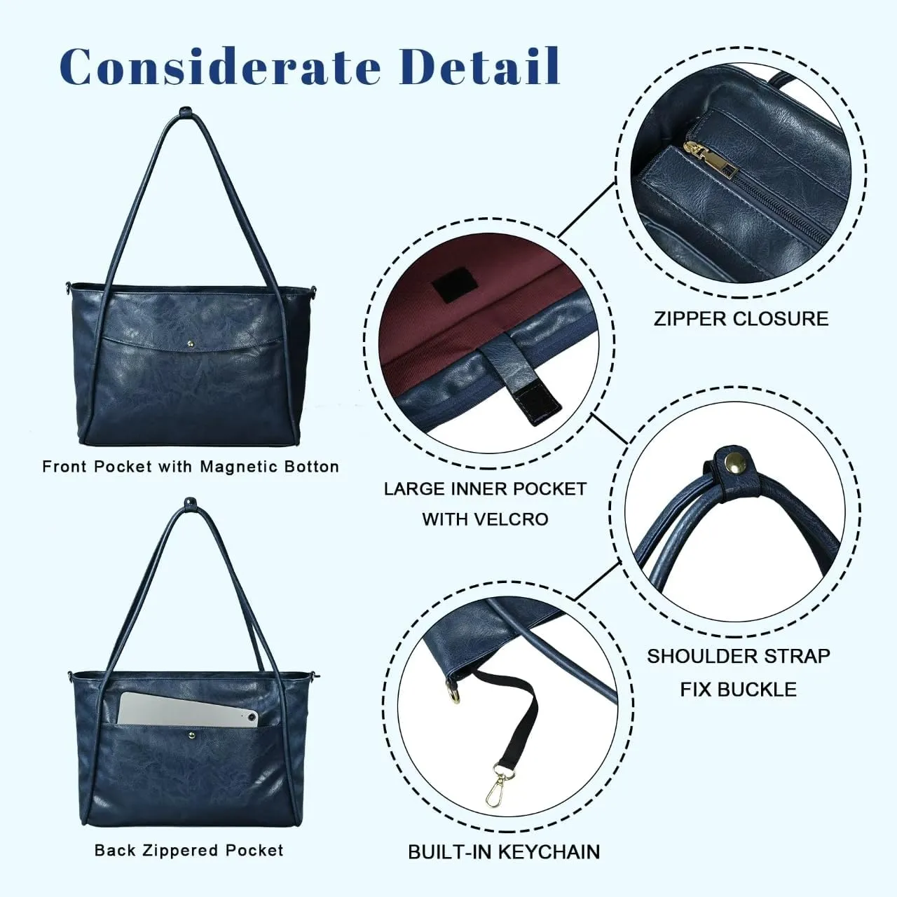 Large Tote Bag for Women Work Vegan Leather Weekender Bag with Zipper Oversize Travel Purses and Handbags