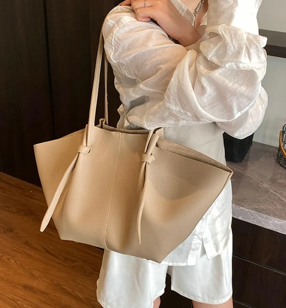 Large Tote Bag Women Trendy Pleated Shoulder Purses PU Leather Oversize Top Handle Handbags for Work Travel 2025