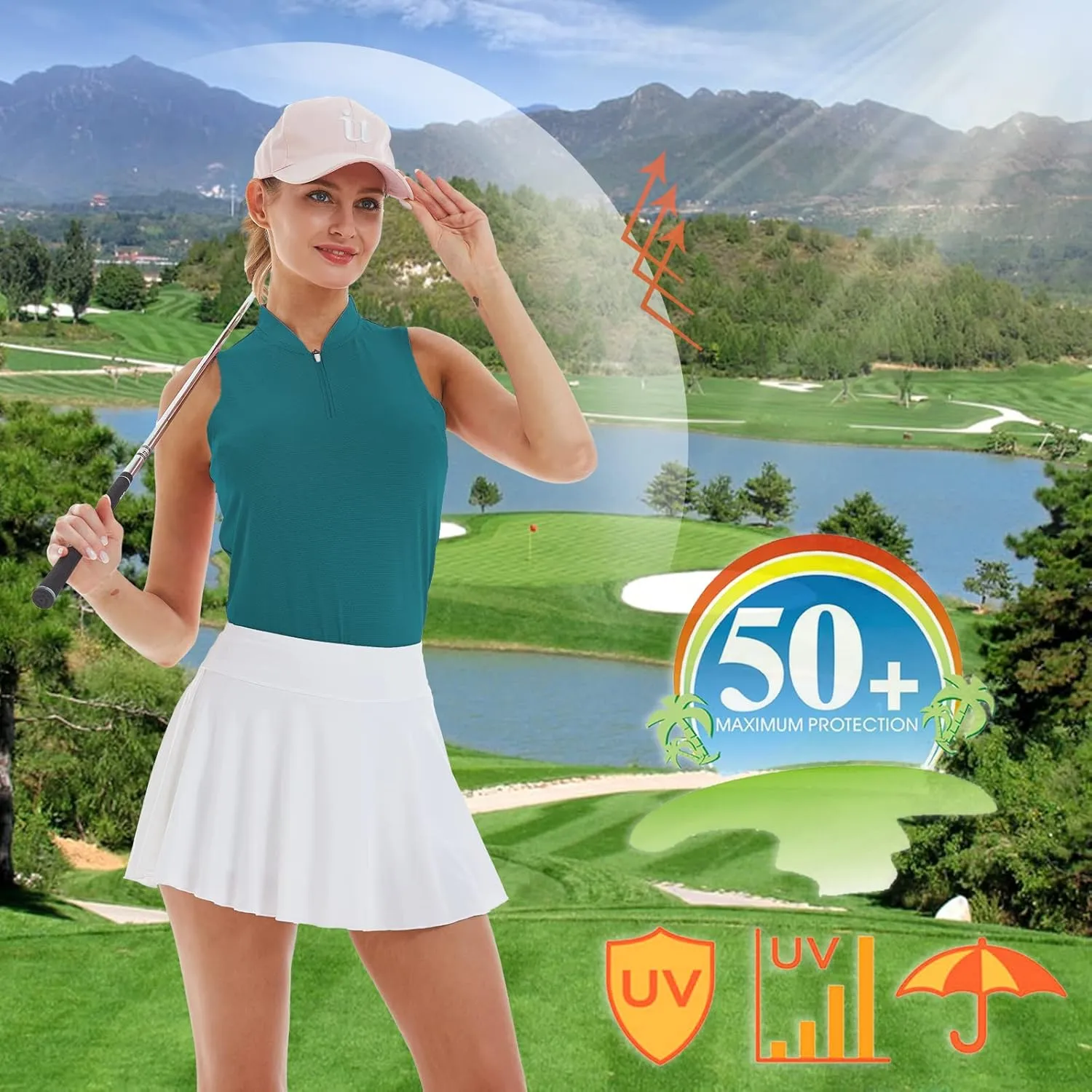 LastFor1 Women's Golf Polo Sleeveless Shirt Zip-Up UPF 50  UV Protection Athletic Tops Slim Fit Quick Dry Lightweight