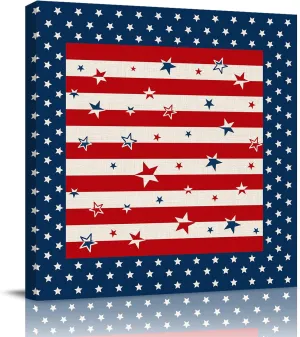 LDLYTZXK July 4th Stars Square Canvas Wall Art, Red White Striped Canvas Painting for Office Living Room Bedroom Bathroom, Modern Giclee Artwork Prints Pictures as Home Decor, 20x20inch
