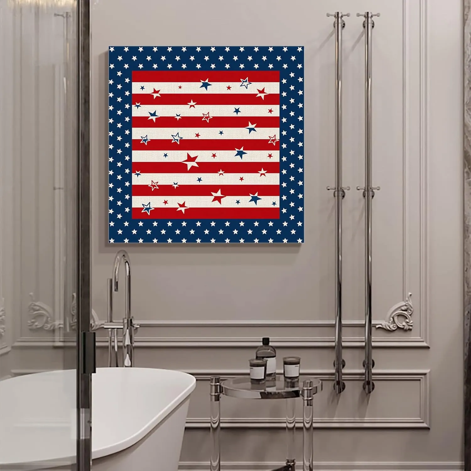 LDLYTZXK July 4th Stars Square Canvas Wall Art, Red White Striped Canvas Painting for Office Living Room Bedroom Bathroom, Modern Giclee Artwork Prints Pictures as Home Decor, 20x20inch