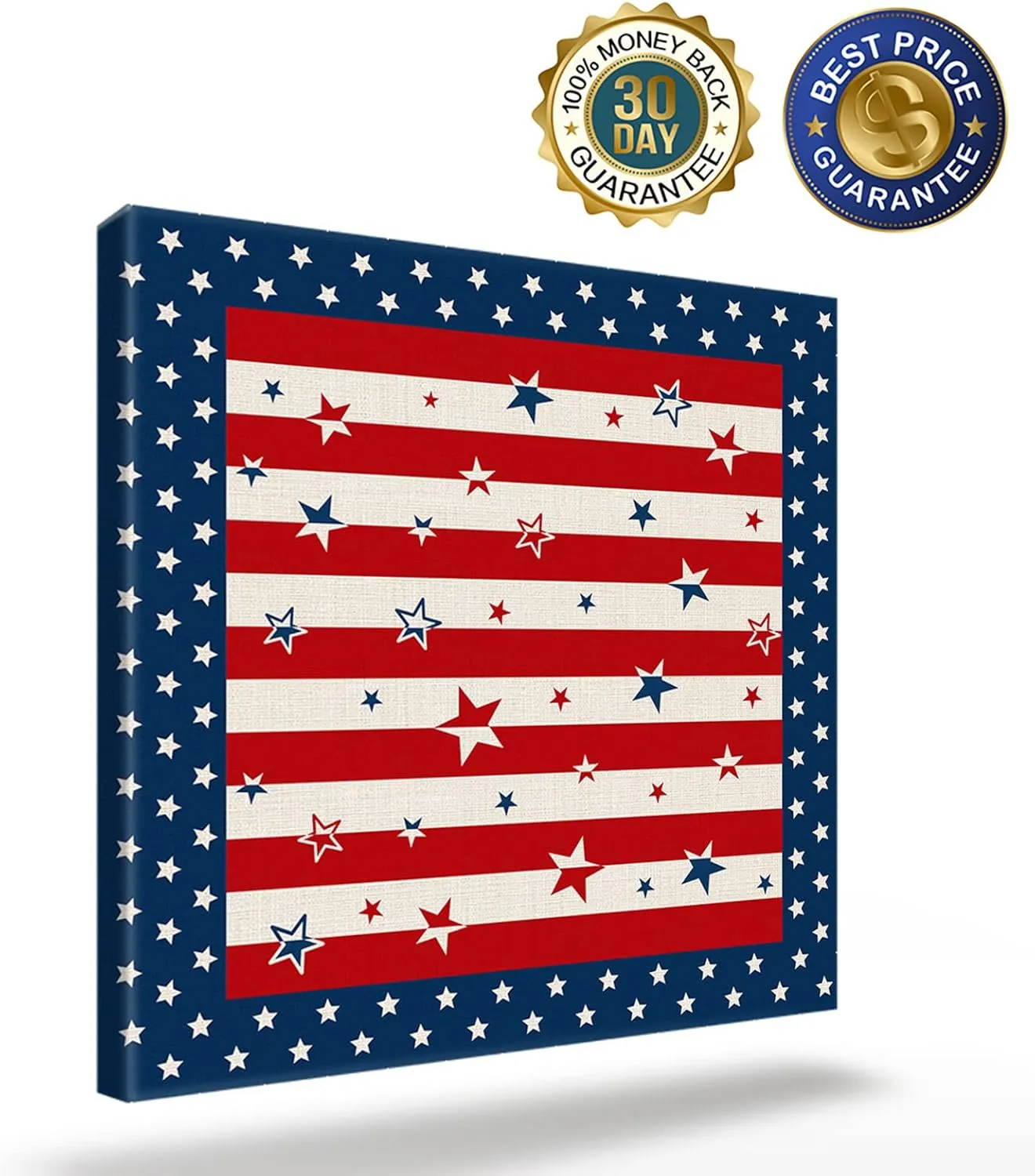 LDLYTZXK July 4th Stars Square Canvas Wall Art, Red White Striped Canvas Painting for Office Living Room Bedroom Bathroom, Modern Giclee Artwork Prints Pictures as Home Decor, 20x20inch