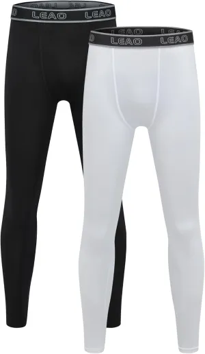 LEAO Youth Boys Compression Leggings Fleece Quick Dry Sports Tights Soccer Baseball Basketball Baselayer Pants