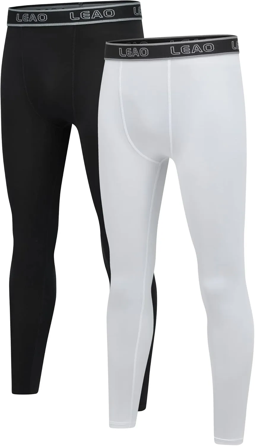 LEAO Youth Boys Compression Leggings Fleece Quick Dry Sports Tights Soccer Baseball Basketball Baselayer Pants