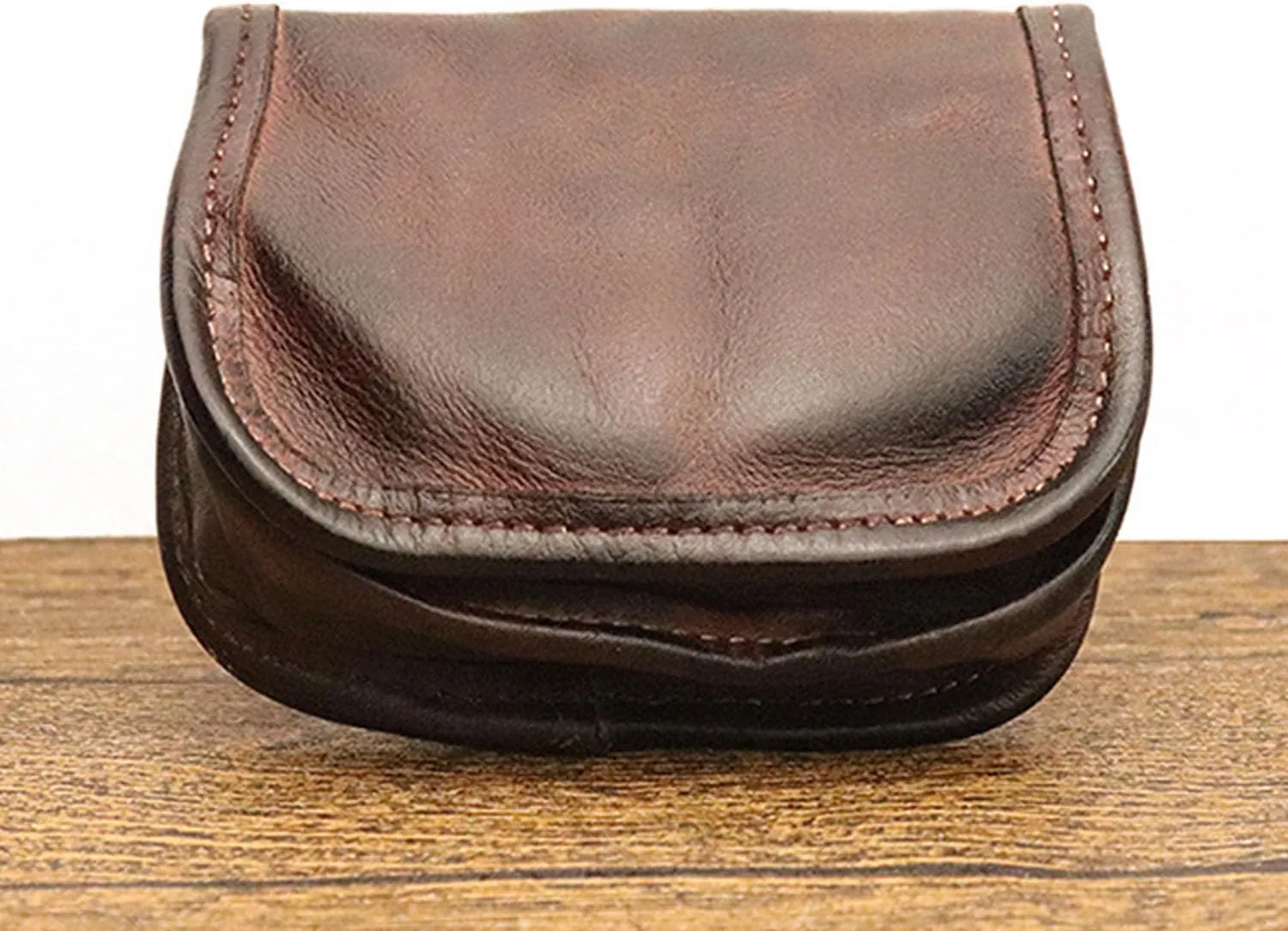 Leather Bi-Fold Coin Purse for Men - Push Button Closure, Cowhide Leather (Coffee color)
