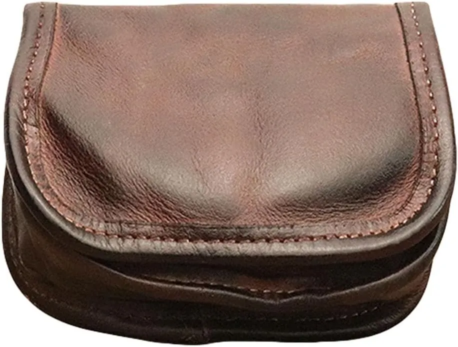 Leather Bi-Fold Coin Purse for Men - Push Button Closure, Cowhide Leather (Coffee color)