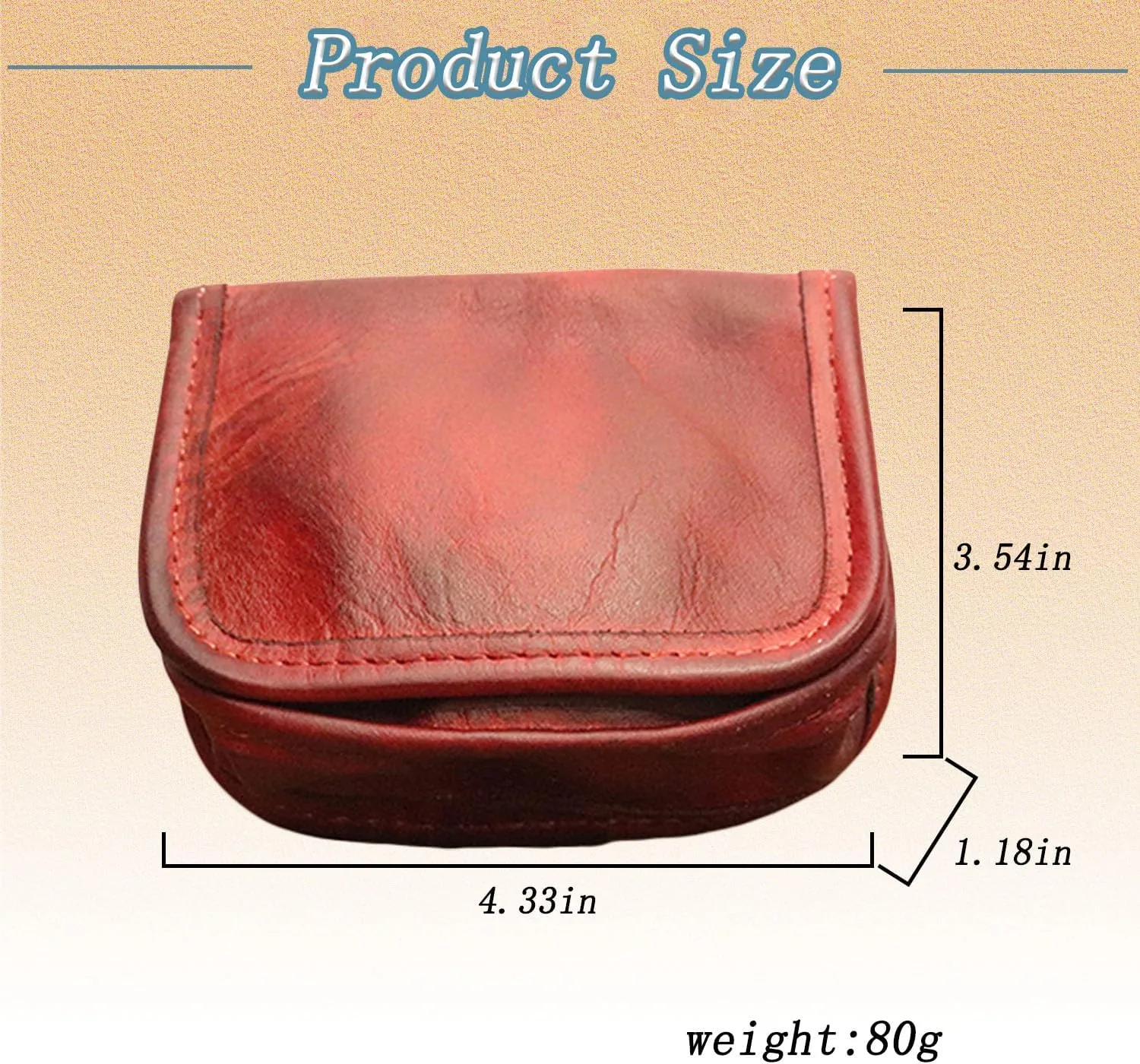 Leather Bi-Fold Coin Purse for Men - Push Button Closure, Cowhide Leather (Red)
