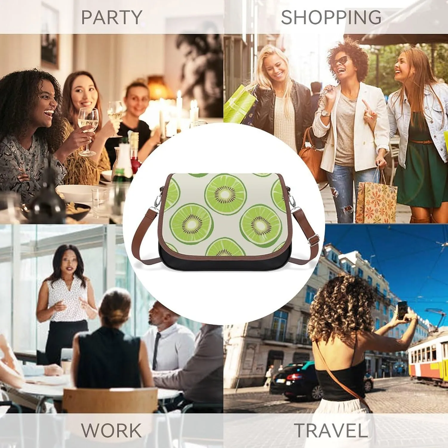 Leather Crossbody Bag for Women Bugs And Leaves Detachable Strap Handbags Travel Purse Shoulder Bag for Daily Use