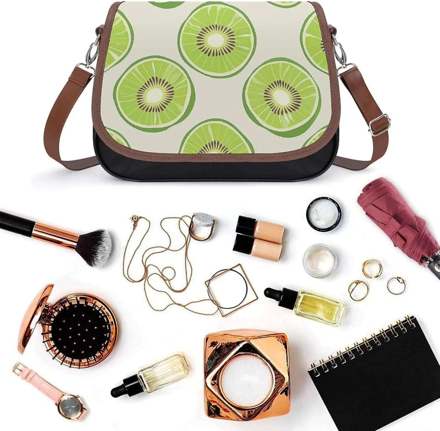 Leather Crossbody Bag for Women Bugs And Leaves Detachable Strap Handbags Travel Purse Shoulder Bag for Daily Use