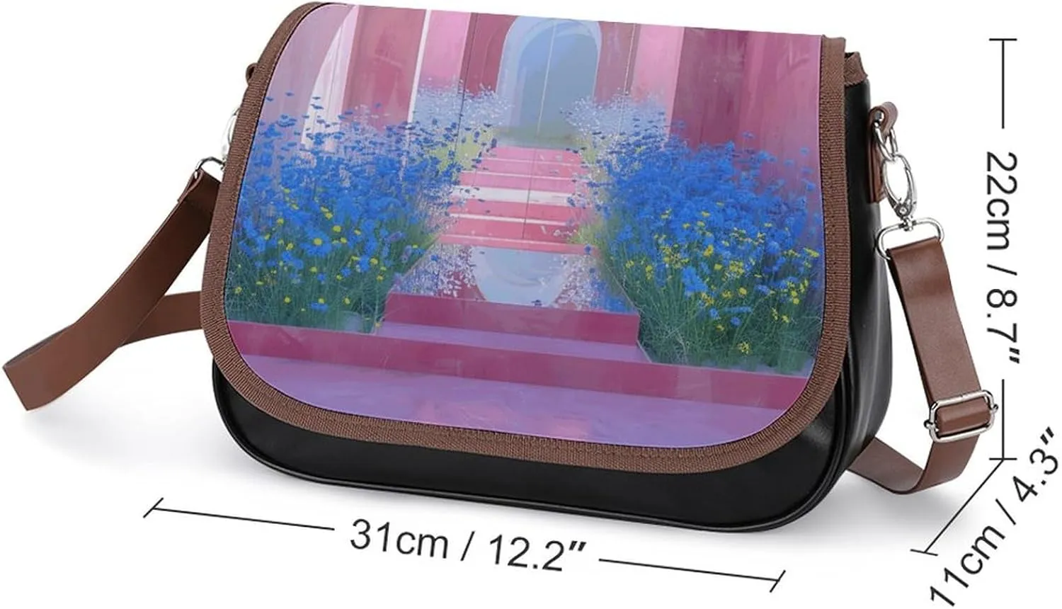 Leather Crossbody Bag for Women Green Branches Detachable Strap Handbags Travel Purse Shoulder Bag for Daily Use