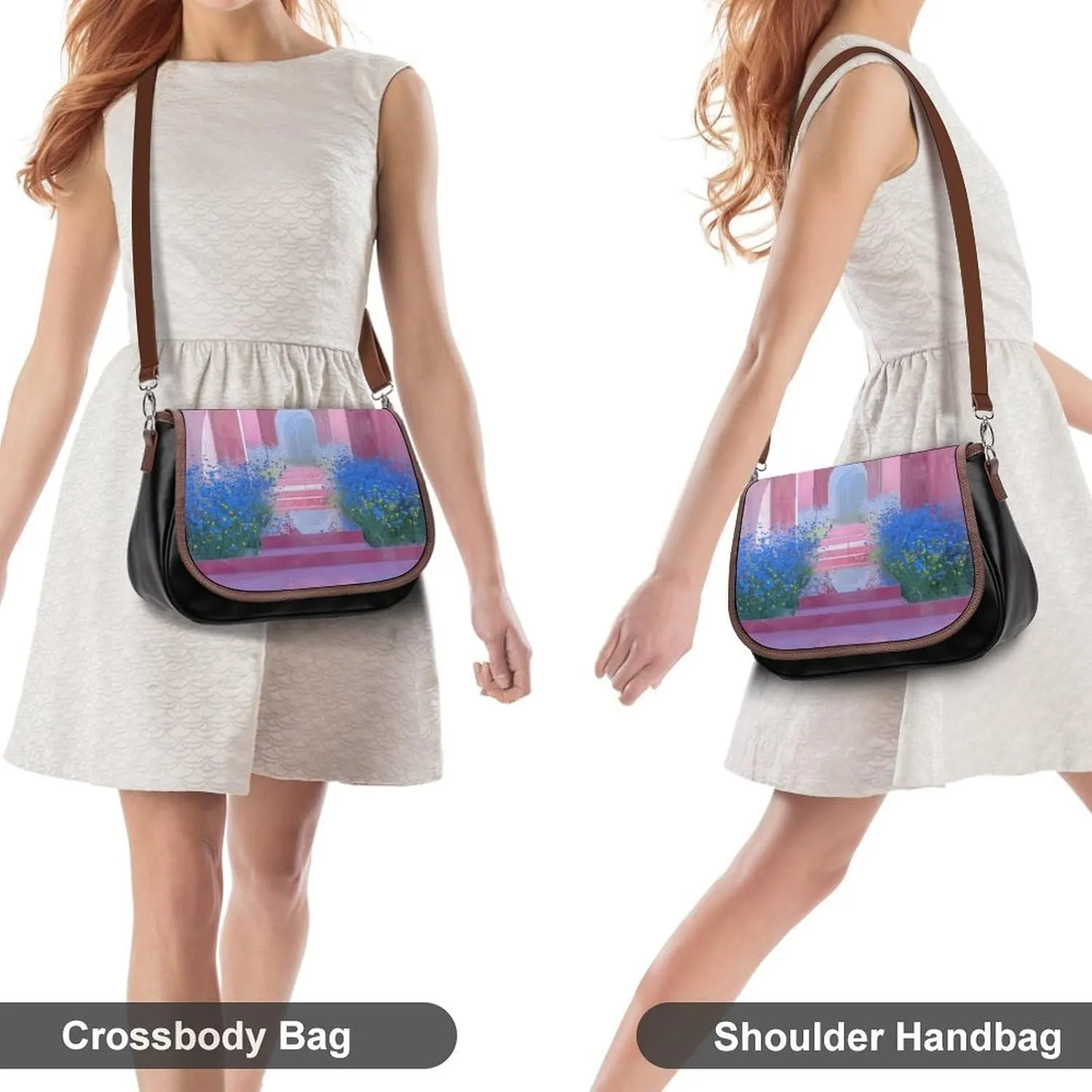 Leather Crossbody Bag for Women Green Branches Detachable Strap Handbags Travel Purse Shoulder Bag for Daily Use