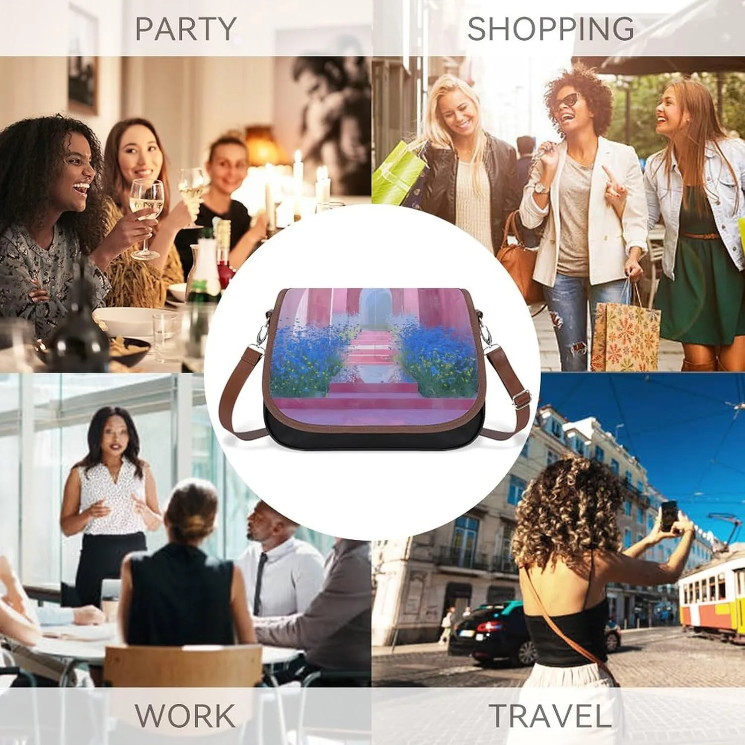 Leather Crossbody Bag for Women Green Branches Detachable Strap Handbags Travel Purse Shoulder Bag for Daily Use