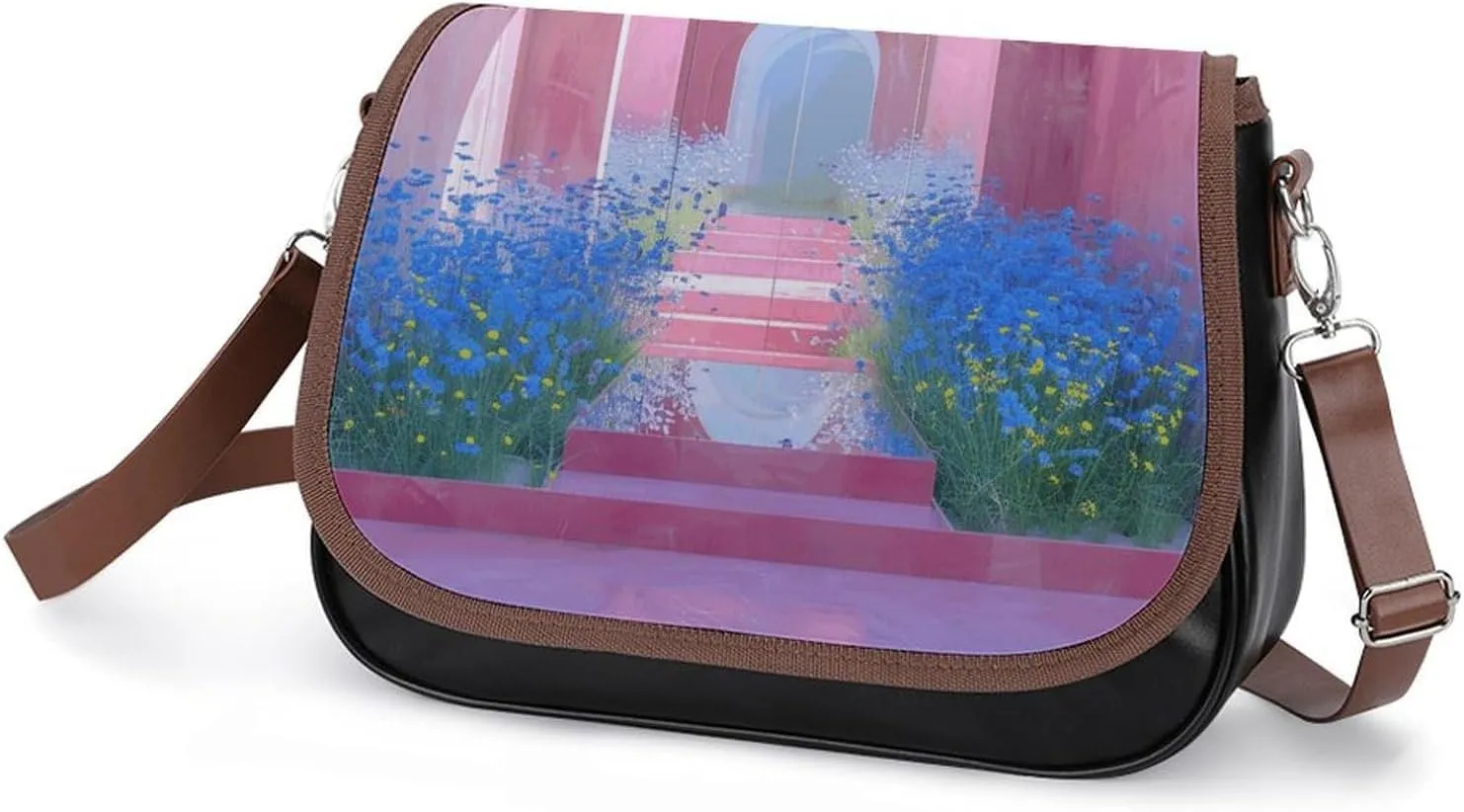 Leather Crossbody Bag for Women Green Branches Detachable Strap Handbags Travel Purse Shoulder Bag for Daily Use