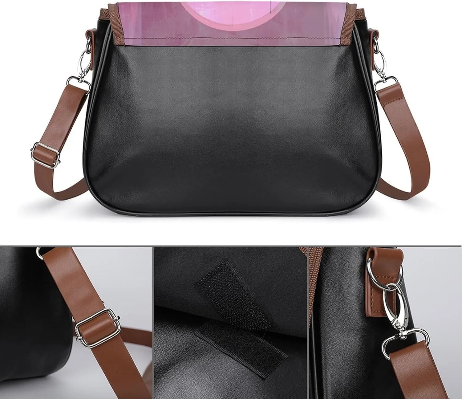 Leather Crossbody Bag for Women Green Branches Detachable Strap Handbags Travel Purse Shoulder Bag for Daily Use