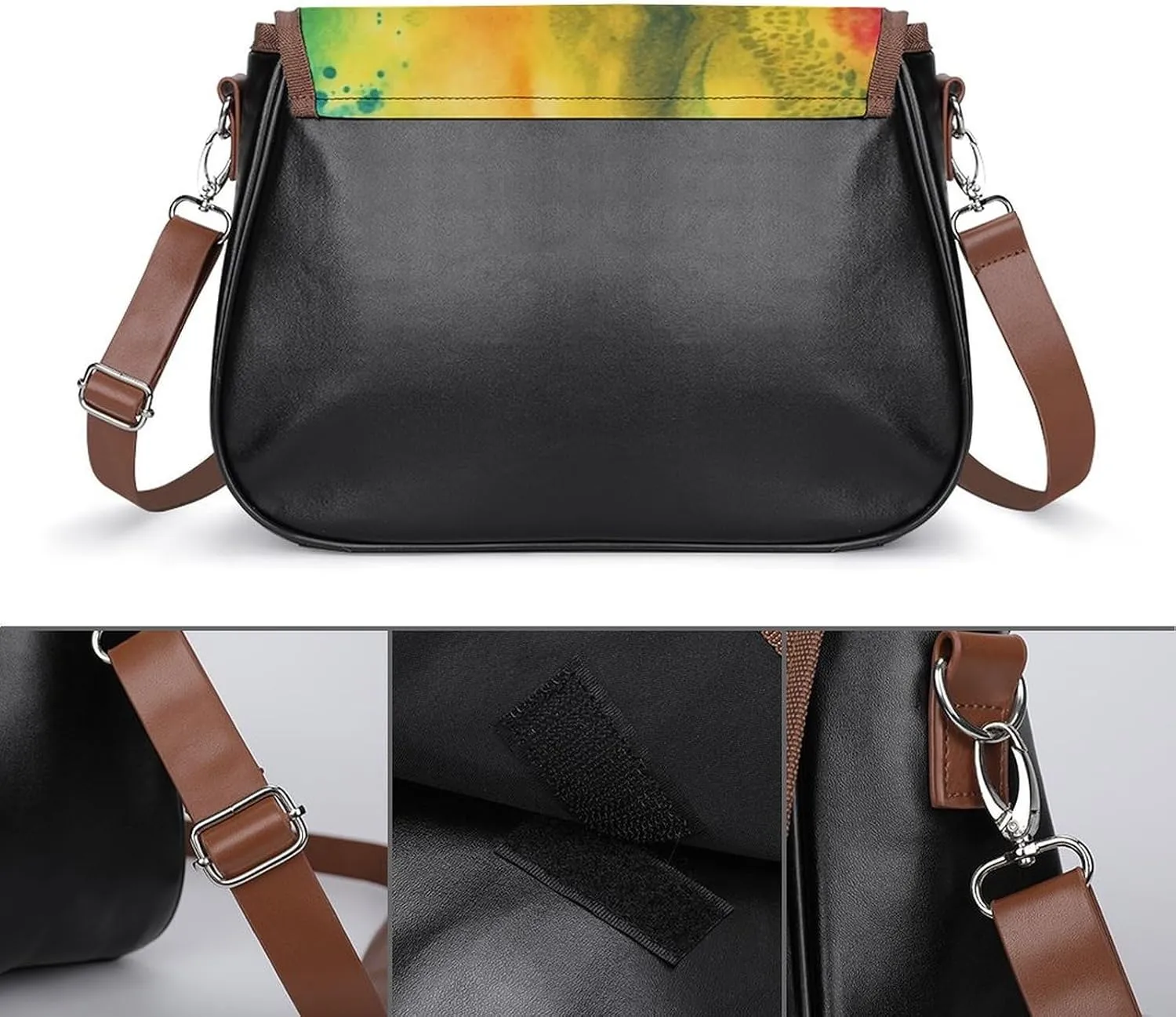 Leather Crossbody Bag for Women Navy Blue Flower Detachable Strap Handbags Travel Purse Shoulder Bag for Daily Use