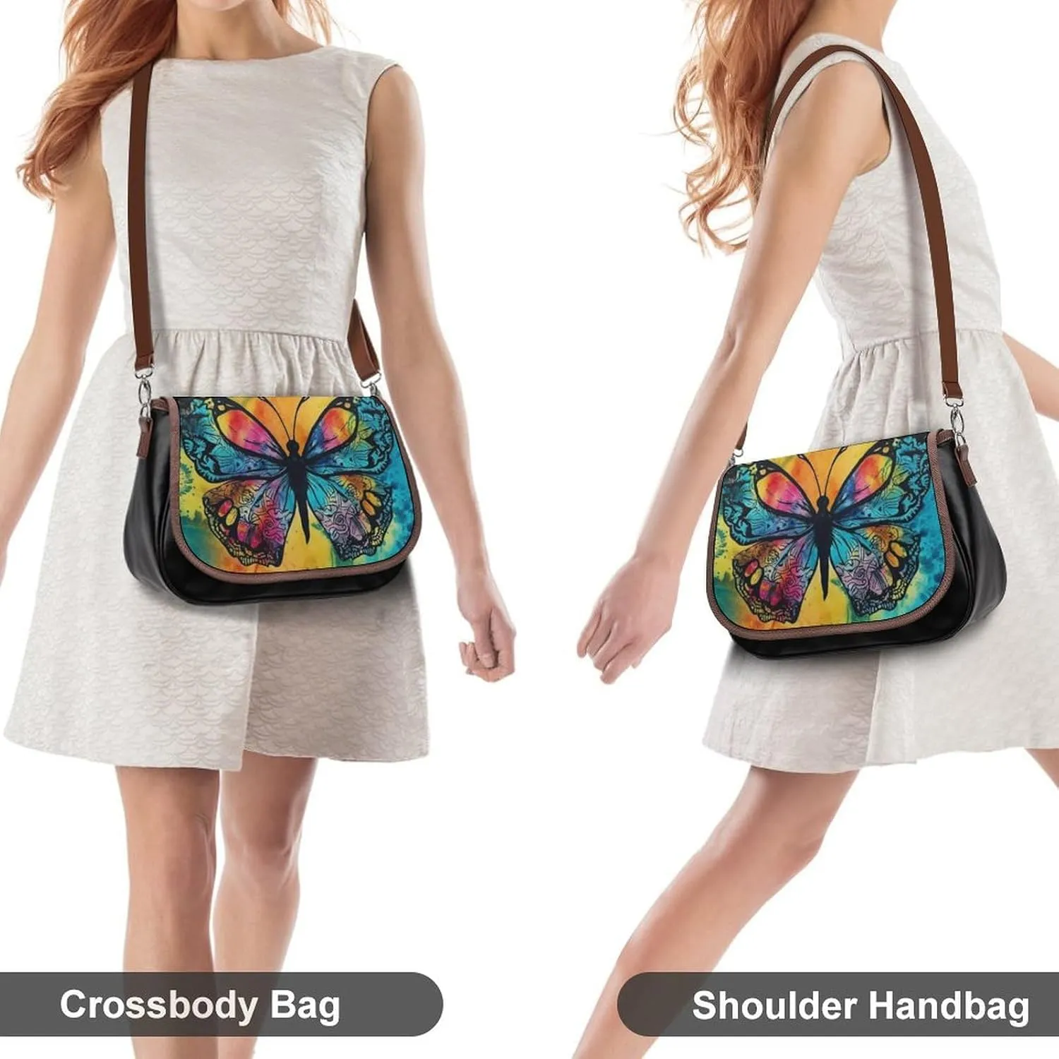 Leather Crossbody Bag for Women Navy Blue Flower Detachable Strap Handbags Travel Purse Shoulder Bag for Daily Use