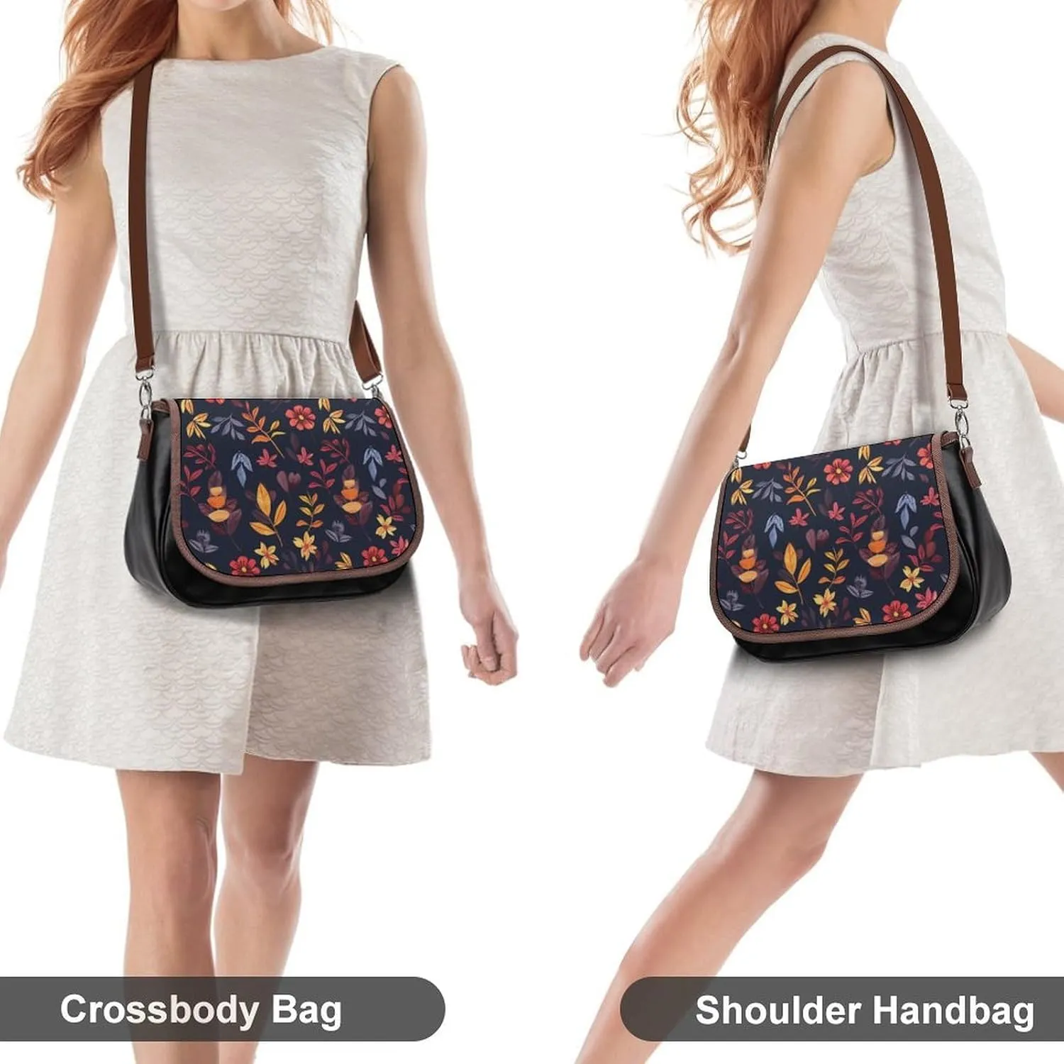 Leather Crossbody Bag for Women Sandwich Repeating Pattern Detachable Strap Handbags Travel Purse Shoulder Bag for Daily Use