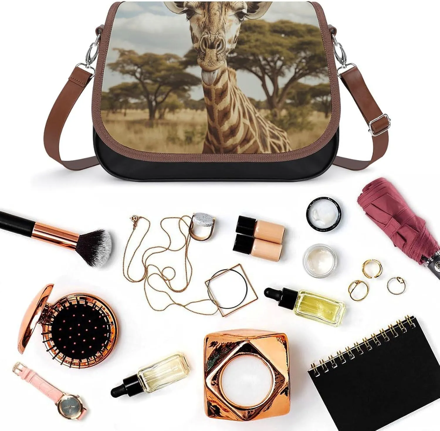 Leather Crossbody Bag for Women Sandwich Repeating Pattern Detachable Strap Handbags Travel Purse Shoulder Bag for Daily Use