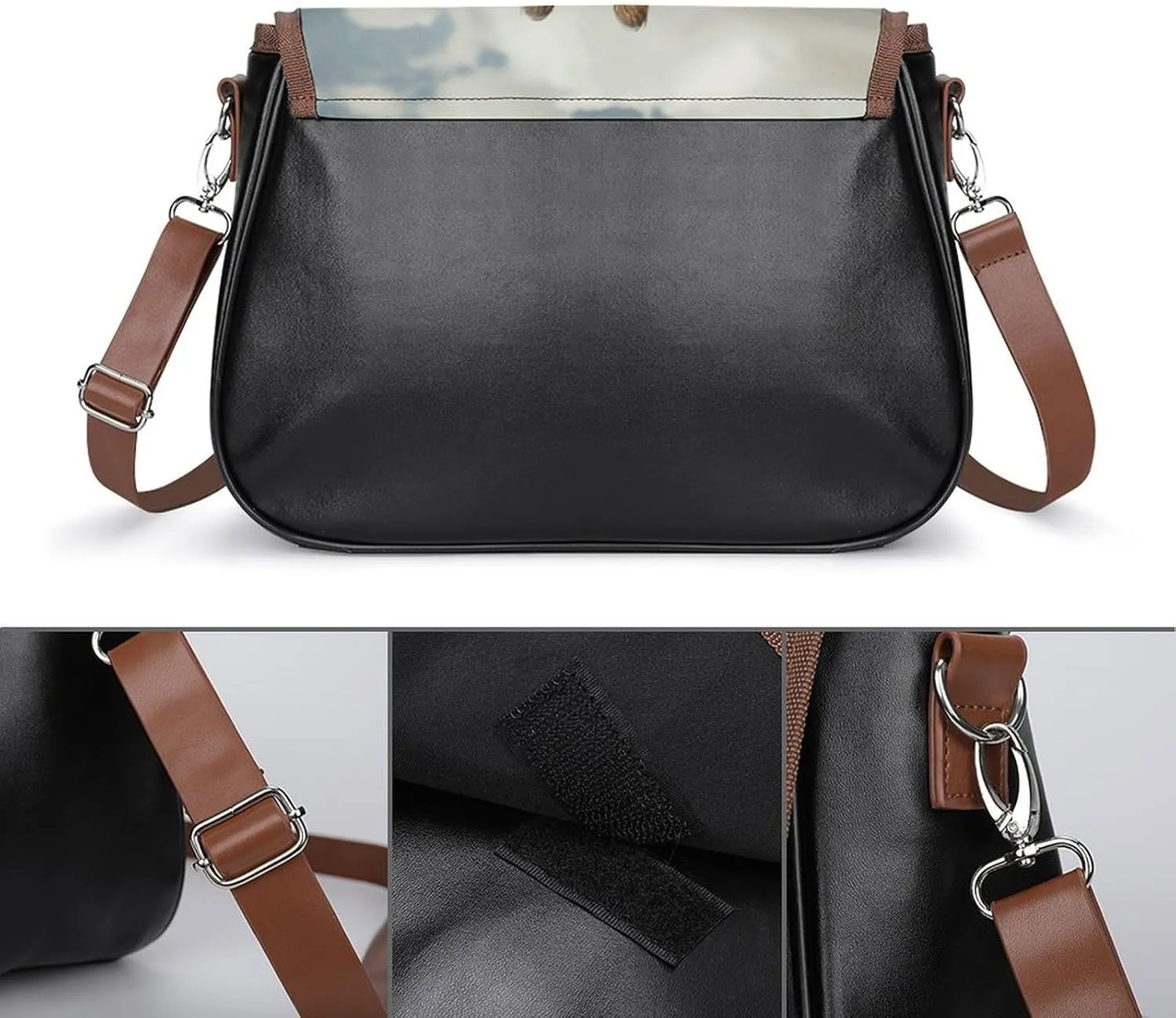 Leather Crossbody Bag for Women Sandwich Repeating Pattern Detachable Strap Handbags Travel Purse Shoulder Bag for Daily Use